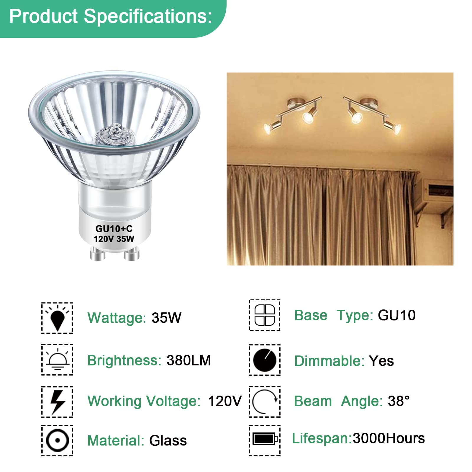 Taiyaloo Gu10 Halogen 35W Bulbs, Dimmable Mr16 Gu10+C 120V 35W For Track, Recessed, Candle Warmer, Range Hood Light Bulbs, 2700K