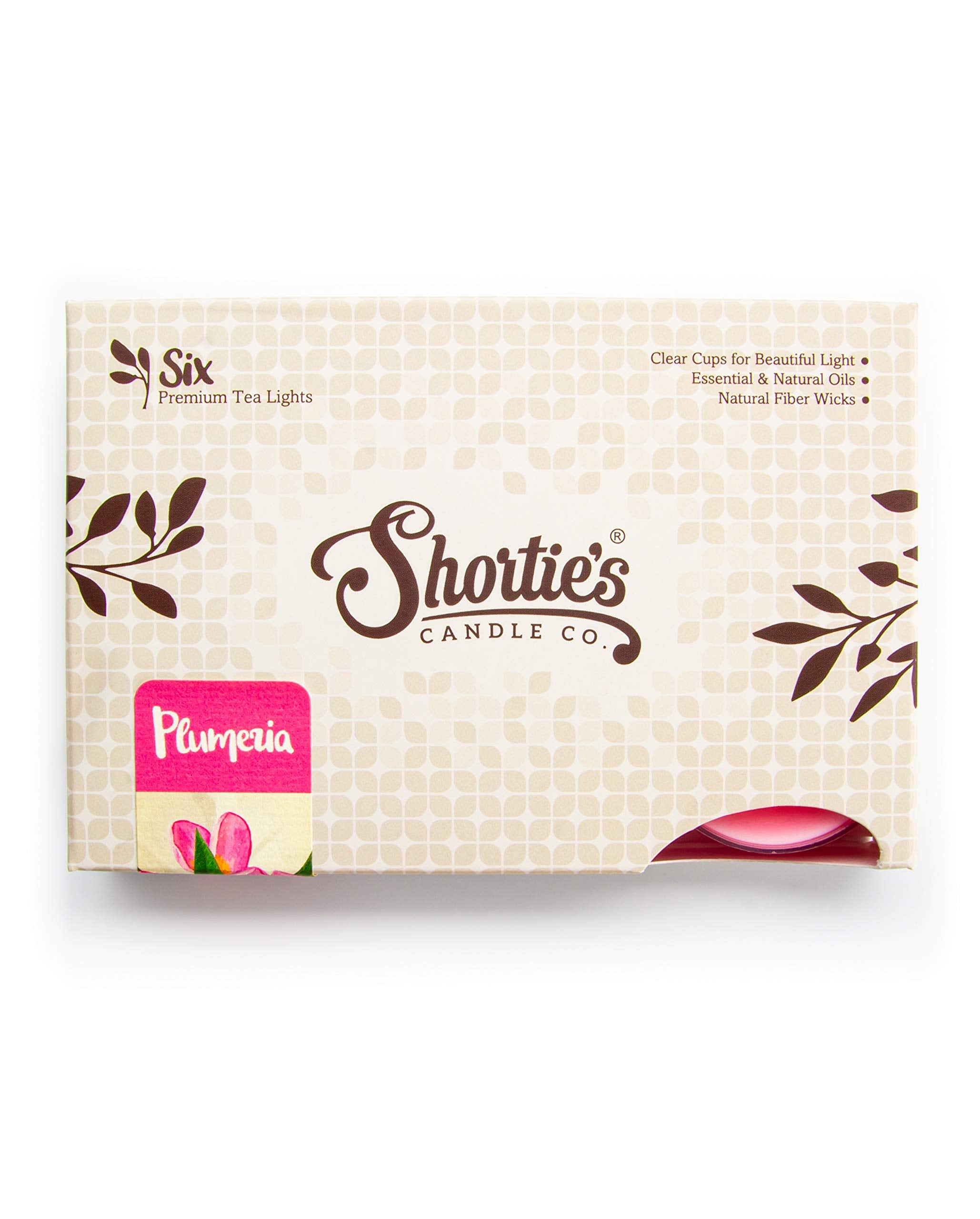 ShortieS Candle Company Pure Plumeria Tealight Candles - 6 Pink Scented Tea Lights - enhanced Paraffin Wax - Made In The Usa