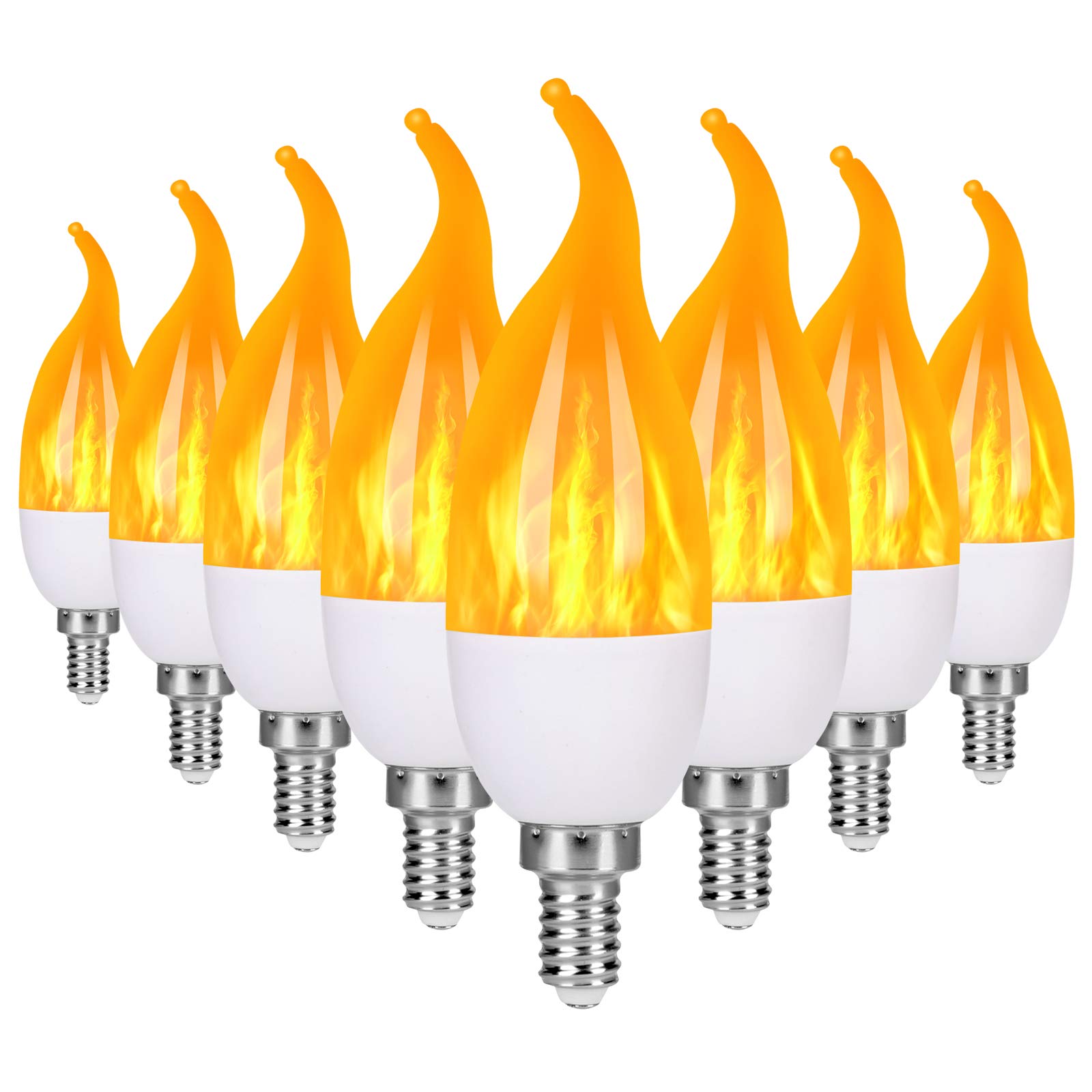 Myogrip E12 Led Flame Light Bulbs, 3 Modes, Yellow, 8 Pack, Plastic For Indoor/Outdoor Halloween Party Decorations