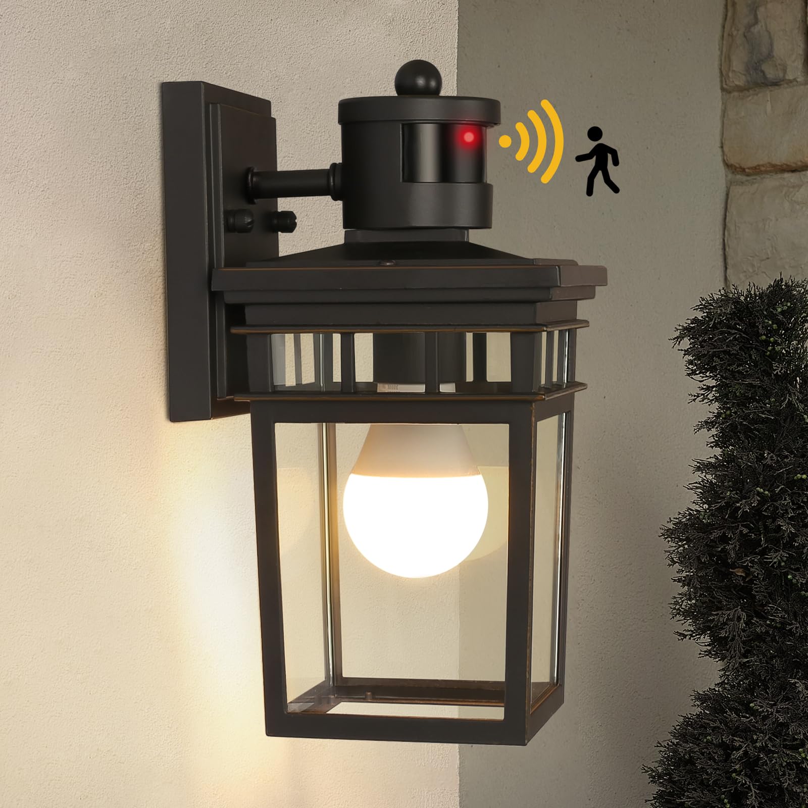 Fandbo Motion Sensor Outdoor Wall Lantern, Dusk To Dawn, Oil-Rubbed Bronze, Led Bulb Included