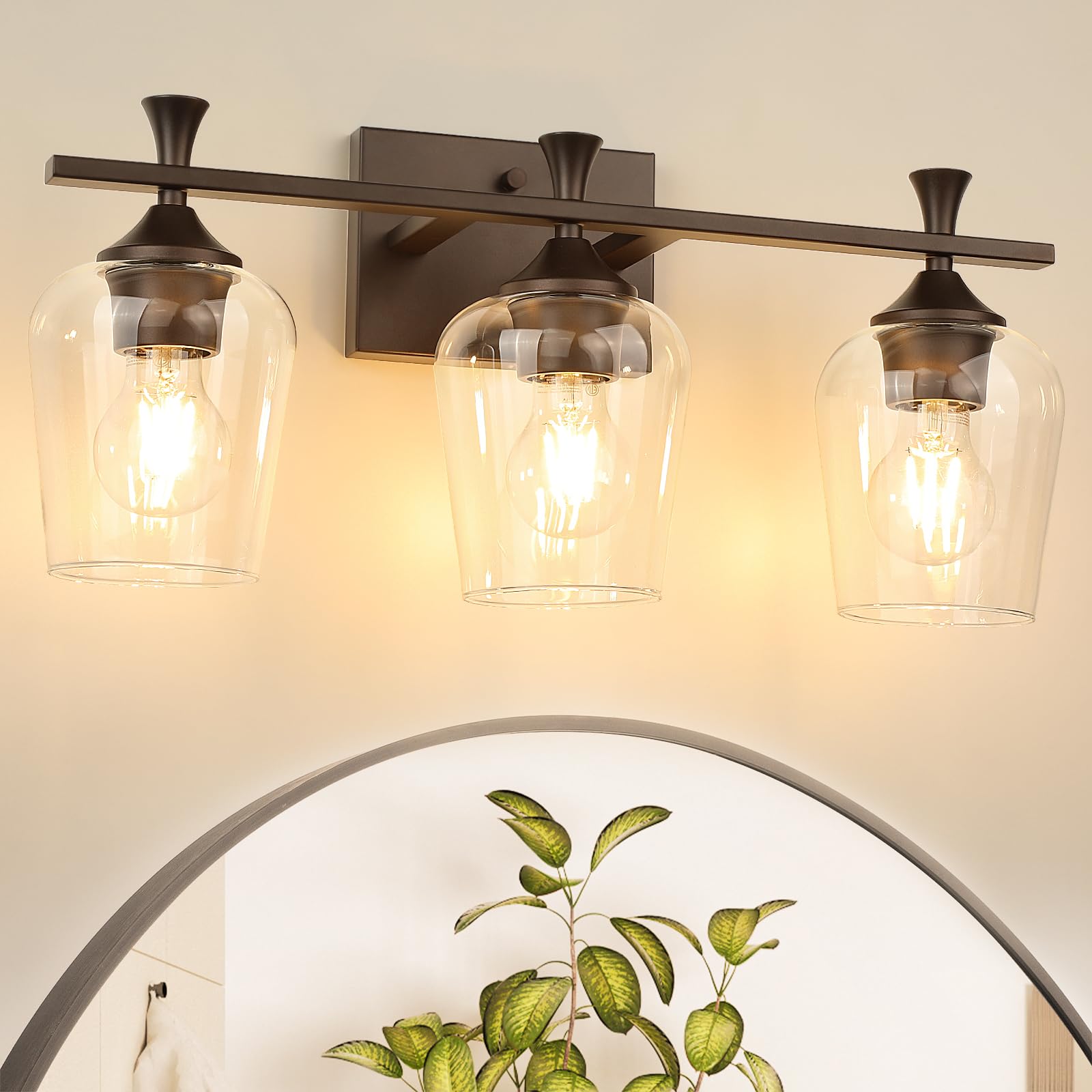 Bathroom Vanity Light Fixtures Over Mirror,3 Light Modern Vanity Lighting With Clear Wine Glass Bathroom Lighting Bath Wall Lamp