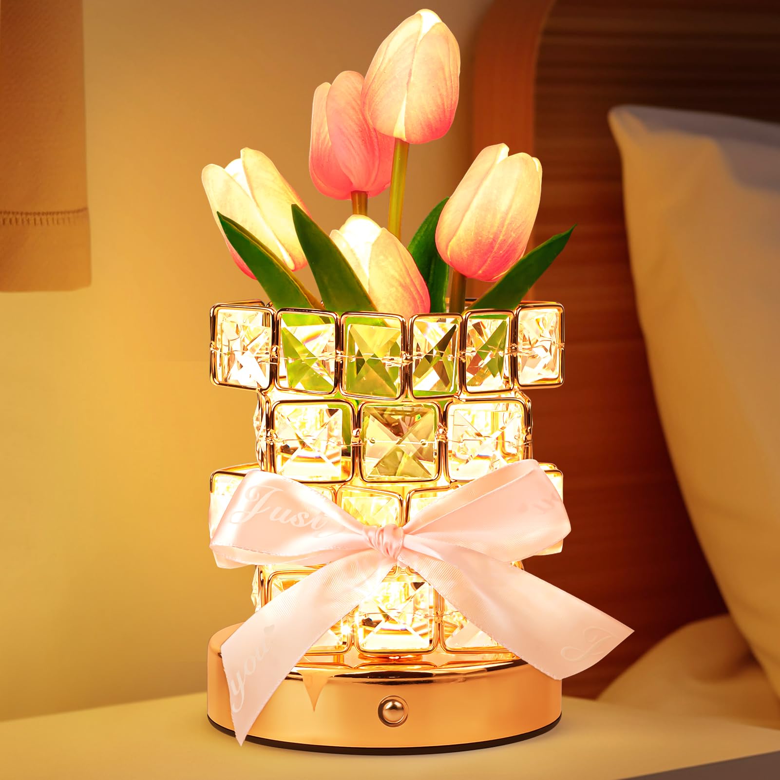 Tulip Flower Lamp Gifts For Women: Rechargeable Cordless Touch Crystal Table Lamp  Battery Powered Small Night Light  Mothers Day Birthday Present For Mom Grandma  Kitchen Bedroom Office Decor