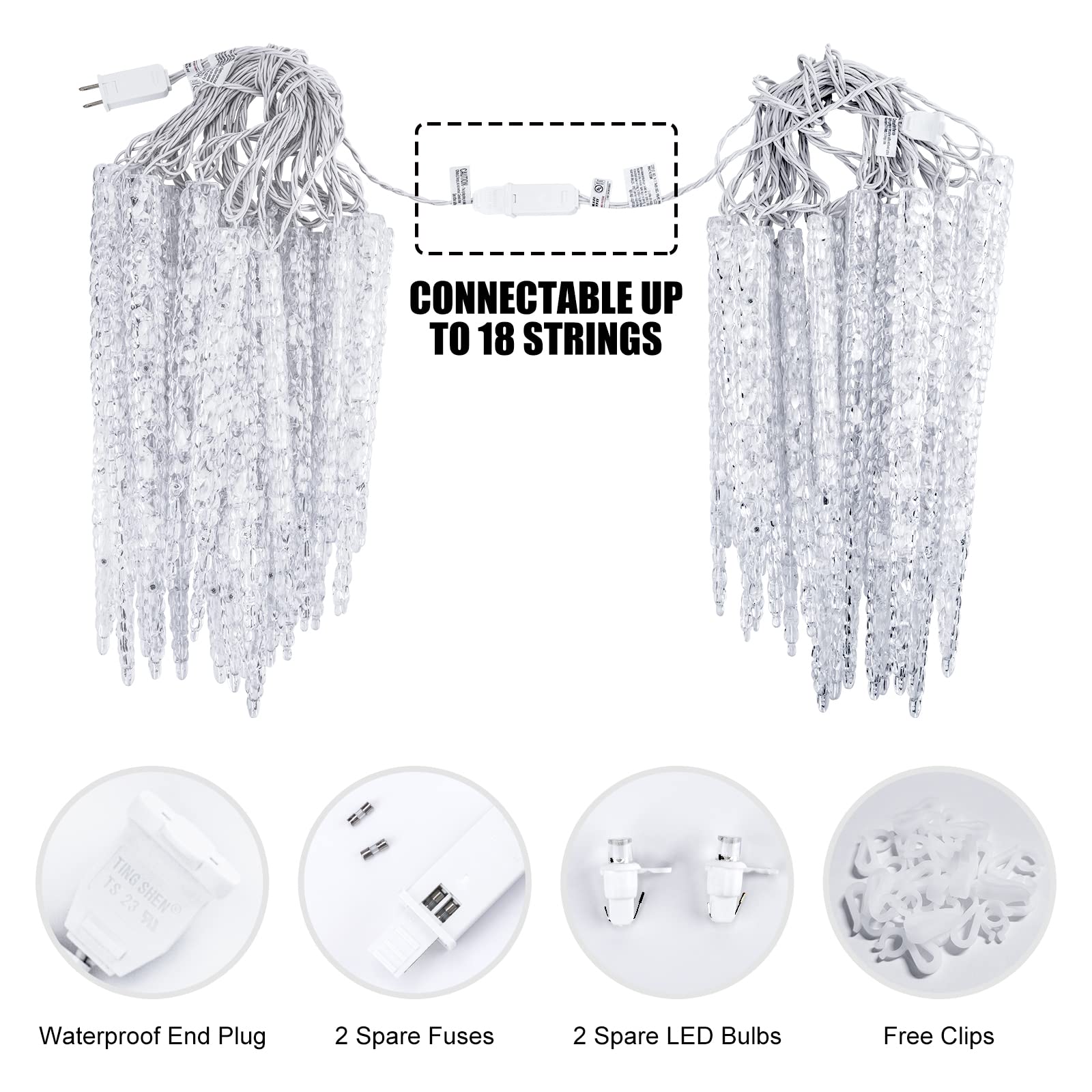 Minetom Christmas Icicle Lights - 2 Pack Total 200 LED 40 Tubes Twinkling Crystal Icicle String, Connectable Waterproof Hanging