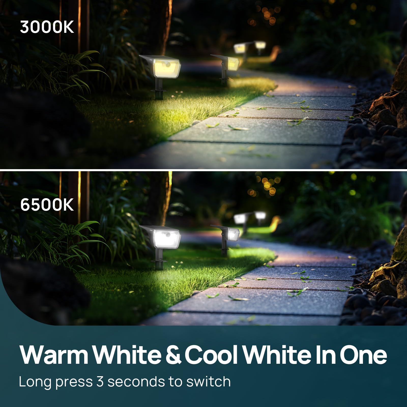 Linkind Solar Lights Outdoor Waterproof Ip67, 3000K/6500K Solar Motion Sensor Lights With 6 Modes, 60 Leds Solar Powered Spot Li