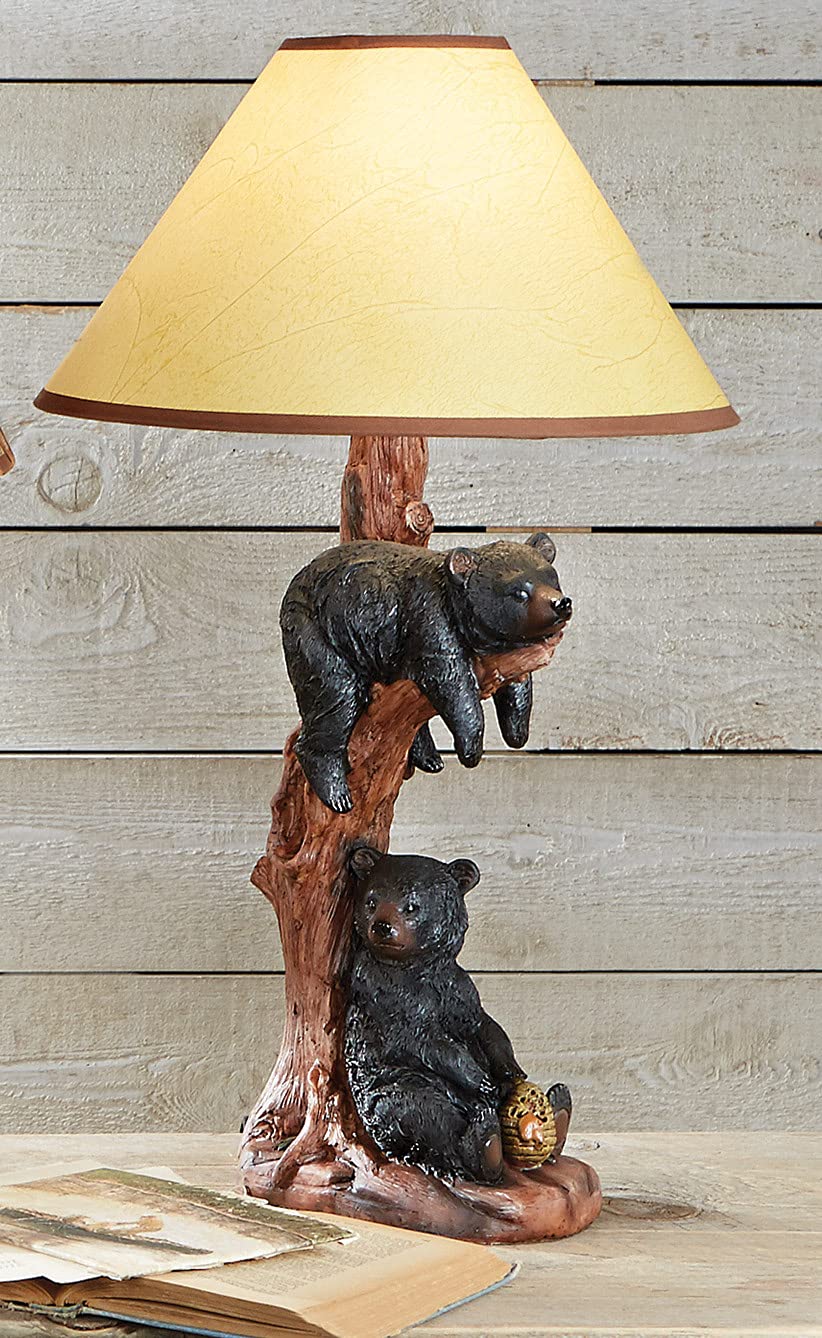 Black Forest D?or - Black Bear Hanging Table Lamp for Cabin, Living Room, Nightstand, Desk - Vintage Rustic Home D?or - 13'' D x