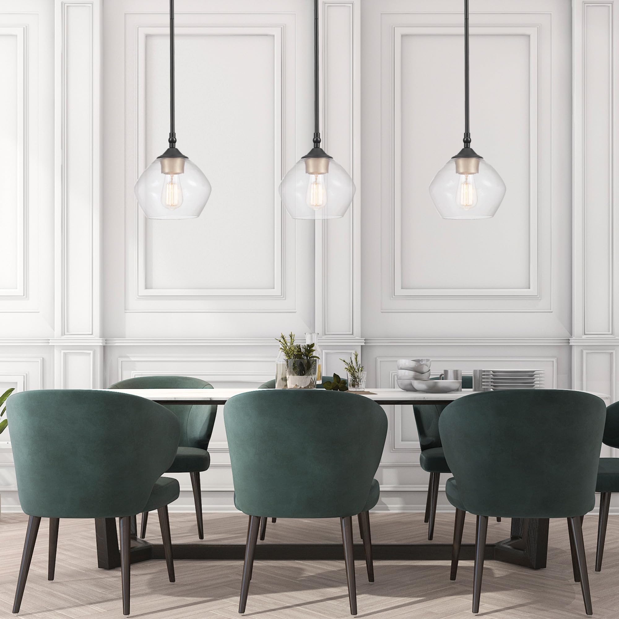 Globe Electric Harrow 1-Light Pendant, 59.6in Matte Black with Clear Glass, Gold Accent Socket, Model 60312