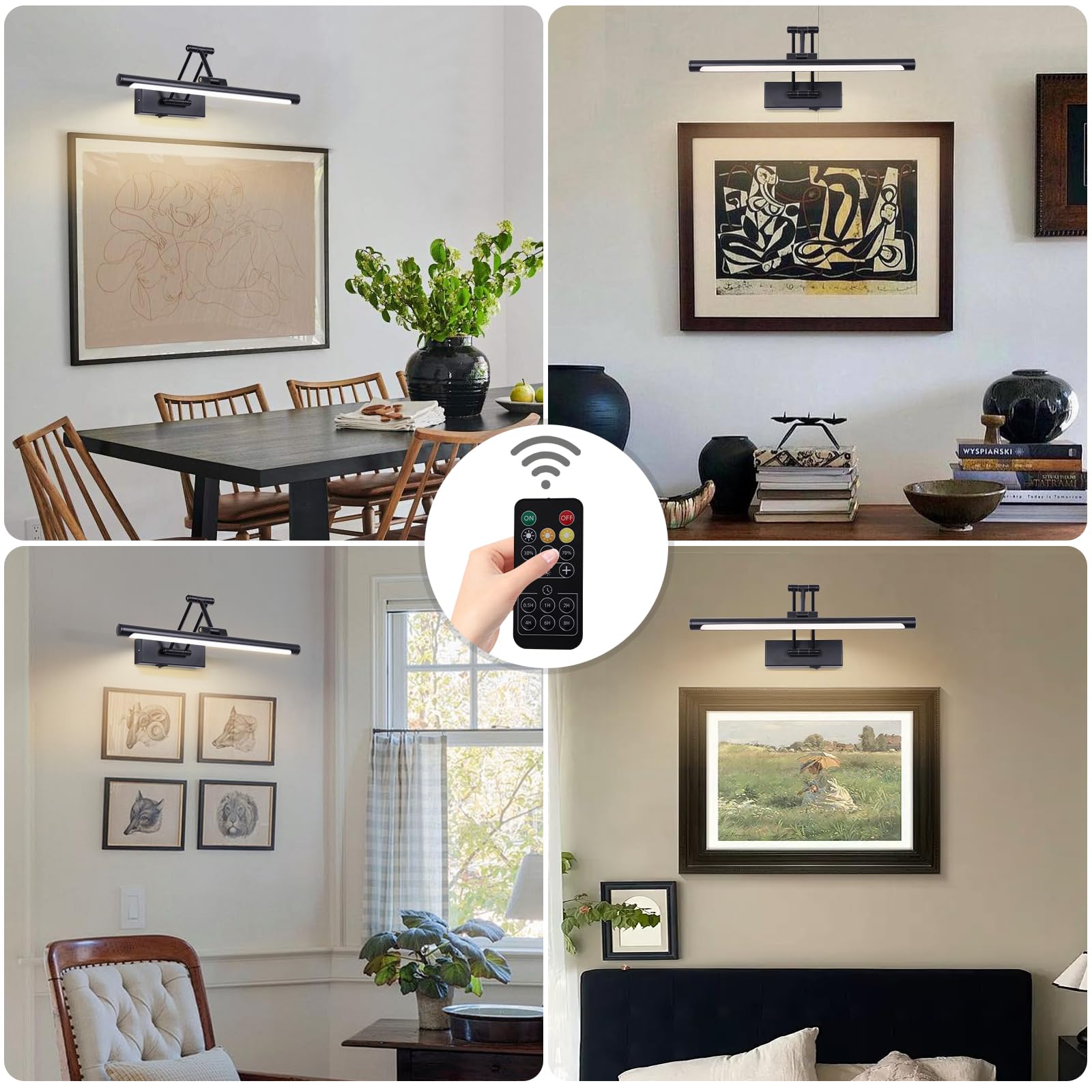 Battery Operated Picture Light With Remote 16  Black Art Light For discomfort-reducingting Dimmable & Timer Wireless Gallery Lights 3Cct Frame Lighting Rechargeable Wall Lights For Artwork Potrait Dartboard