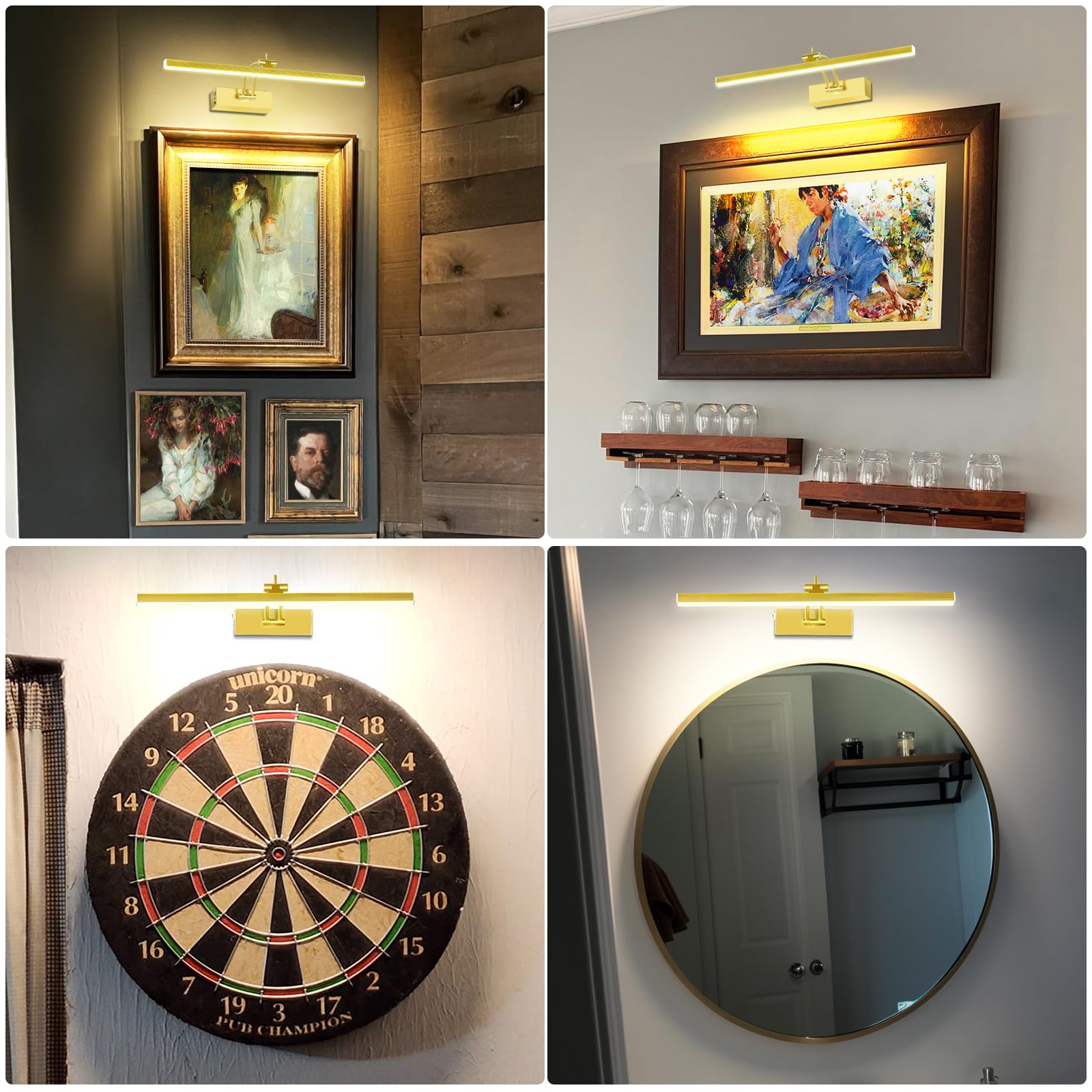 4Pack Rechargeable Picture Light, 5200Mah Brass Battery Operated Picture Lights For Wall With Remote Control, 300Lm 3000K Warm W