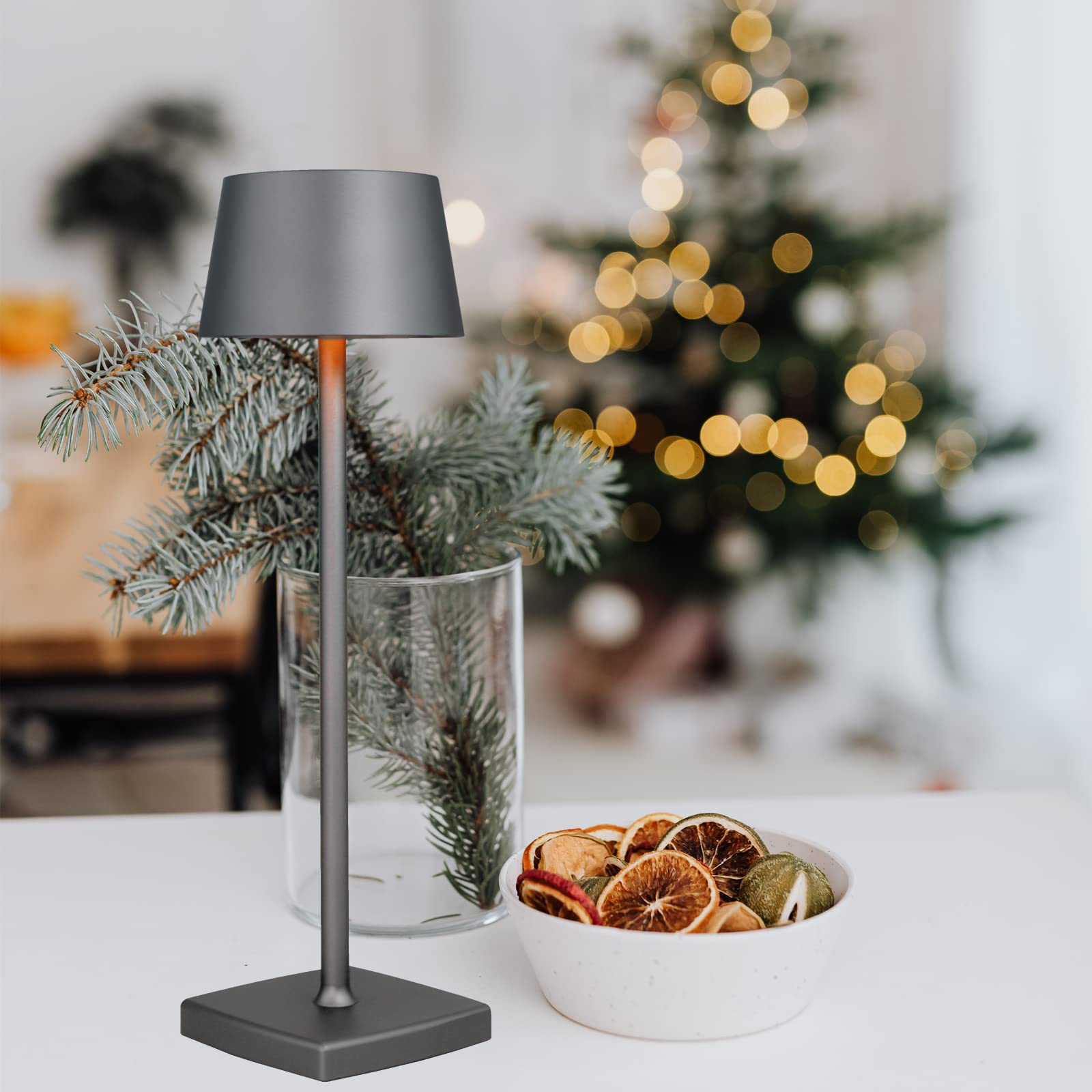 Amhshkou Rechargeable Led Cordless Table Lamps, Aluminum, Dimmable,Suitable For Indoor And Outdoor Lighting Grey
