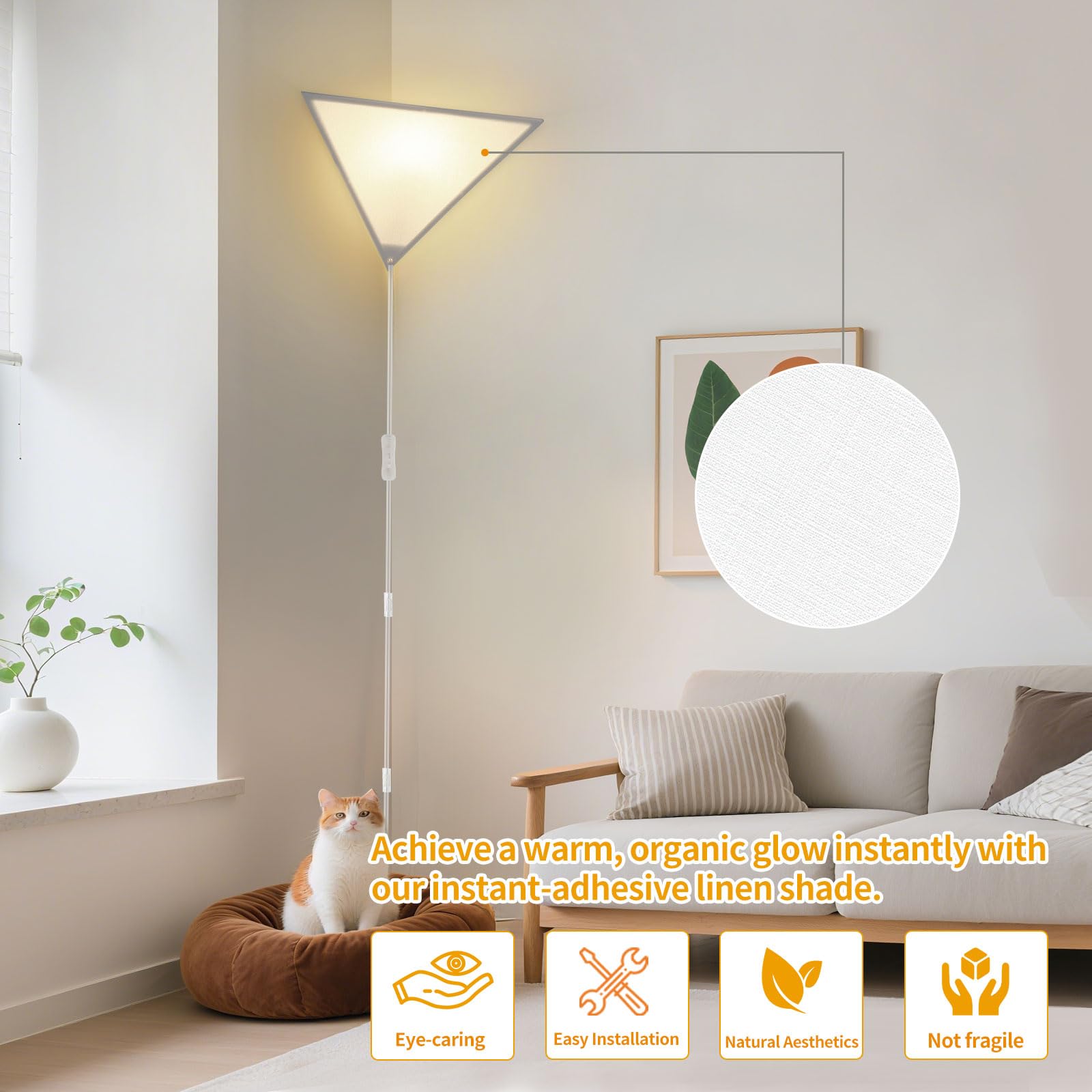 Zlierop Corner Light, 2-Pack, Linen Shade, Modern Ceiling Light with Switch, Space-Saving Design for Living Room, Bedroom, Office