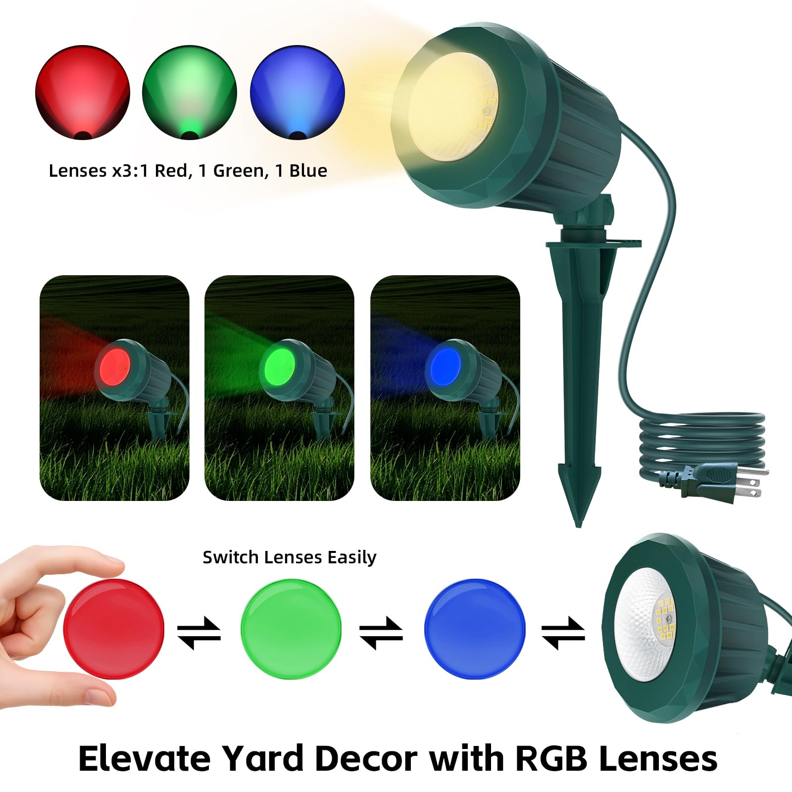 Holeva Halloween Spotlight Outdoor LED Landscape Lights, 2700K Warm White, IP67 Waterproof, 10W, Green, 1 Pack