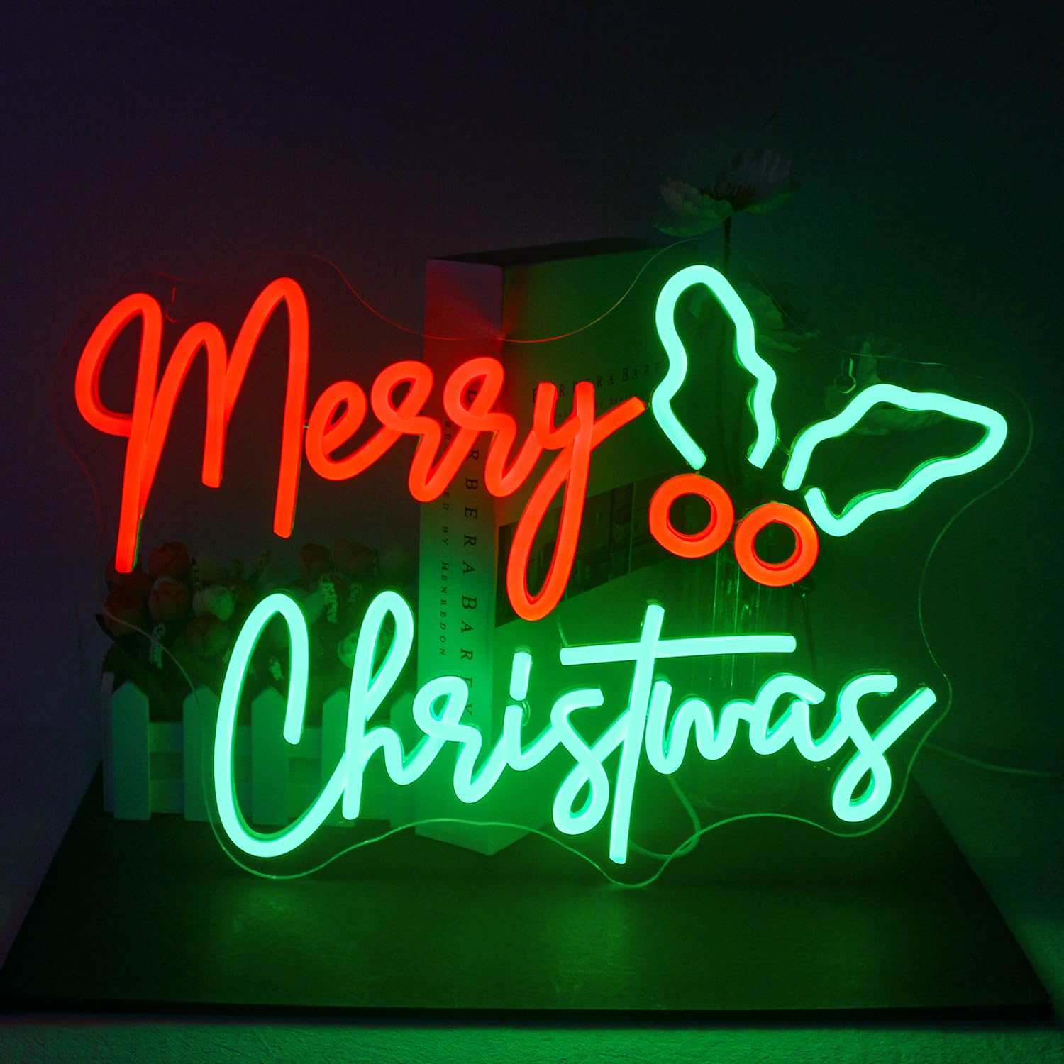 JURONGYILU Neon Sign - Holly Berry Merry Christmas LED Light, Acrylic, Colorful-Christmas, USB Powered for Home Bar Bedroom Decor