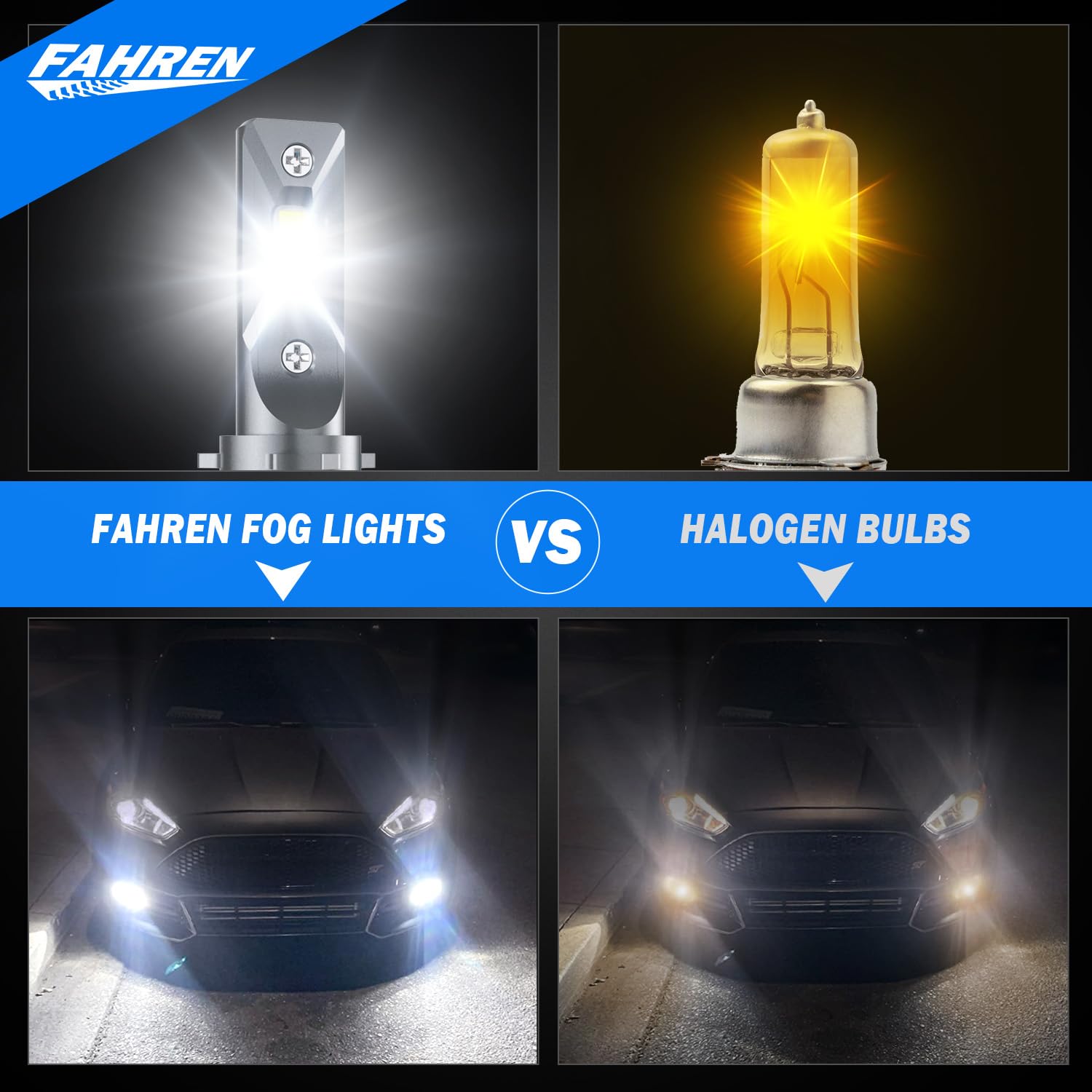 FAHREN 9008 Fog Lights Super Bright H13 Fog Bulbs 6500K Cool White Fog Bulbs with Turbo Fan, IP68 Waterproof Pack of 2