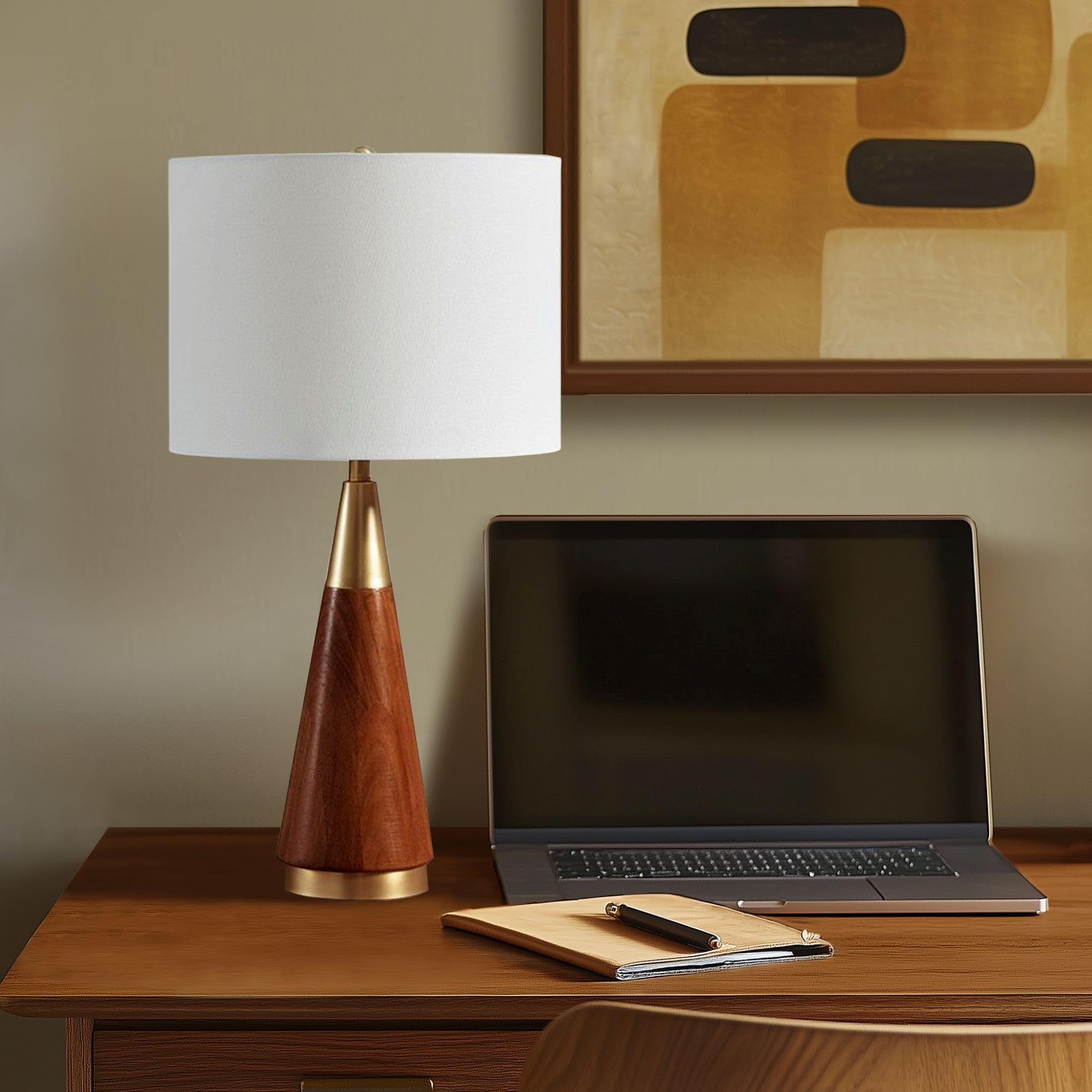 Ink+Ivy Chrislie Gold White Mid Century Modern Table Lamp, 13.5W X 13.5D X 26H, Rubber Wood & Iron, Model Ii153-0006