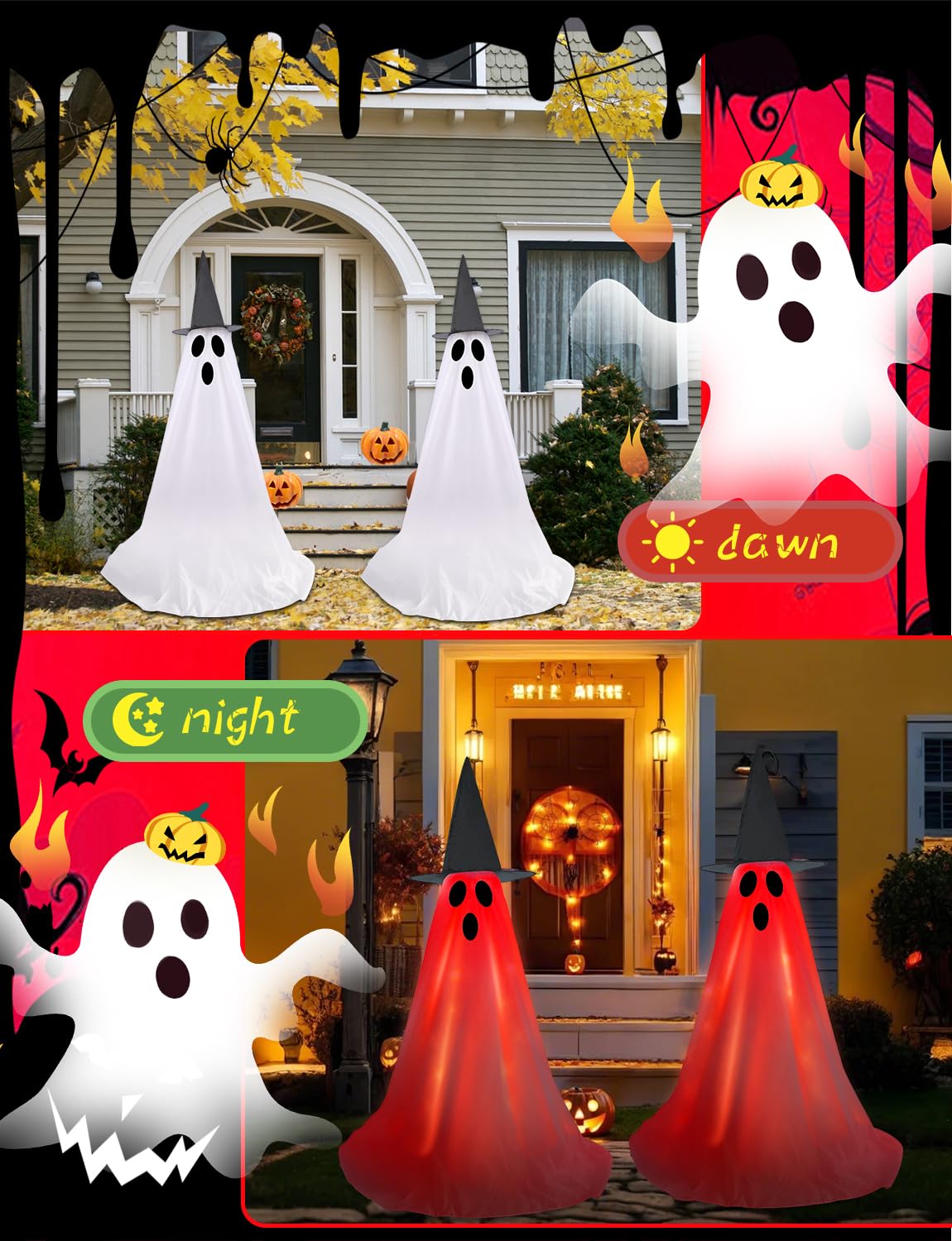 Halloween Light Up Ghost Kit - 2 Pack Diy Halloween Decorations Spooky Ghost Decor With 20 Led Lights Battery Operated,Adjustabl