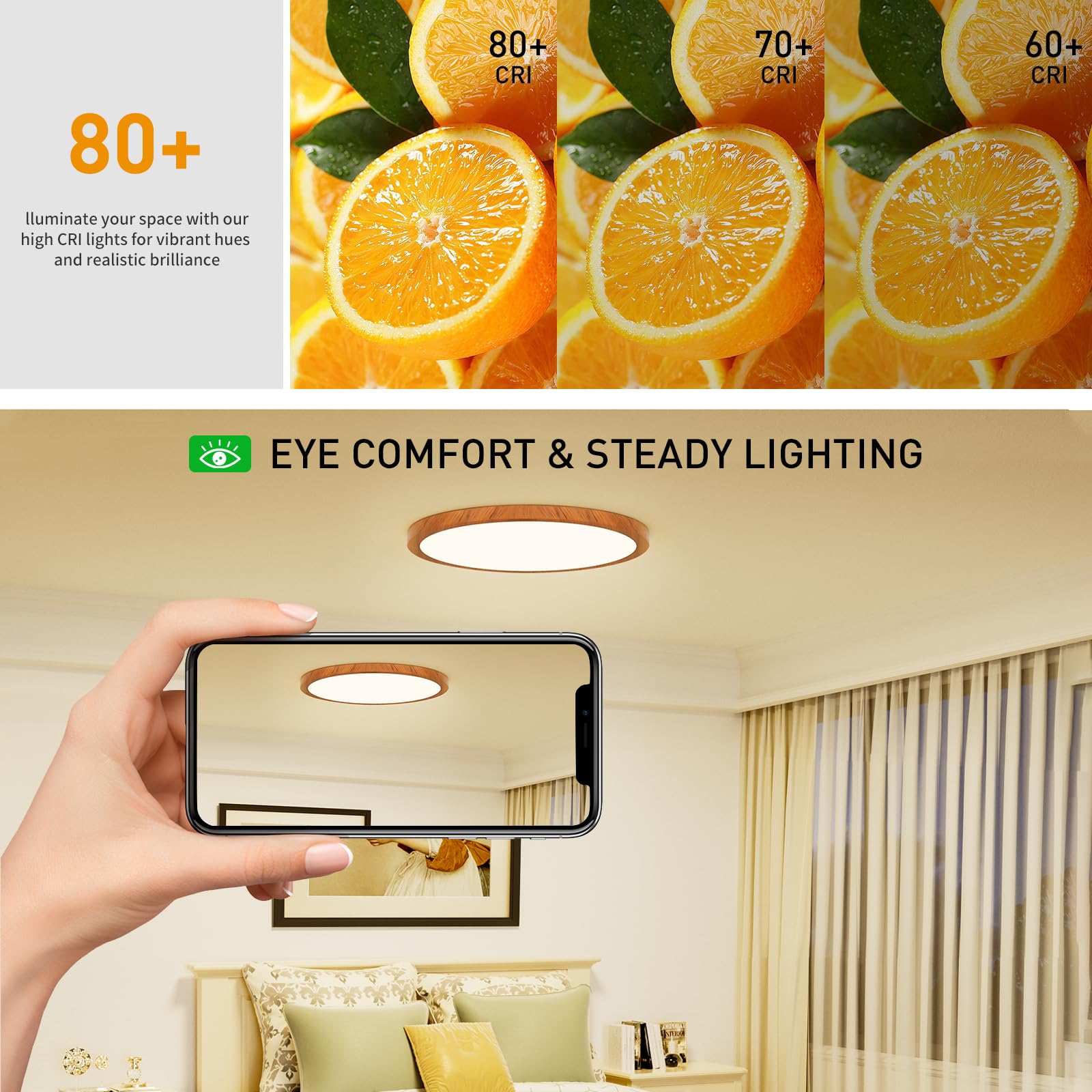 Light Fixtures Ceiling Mount: 12 Inch 24W Wood Grain 3Cct Led Ceiling Light 3000K-4000K-6000K Selectable Flat Round Lights For B