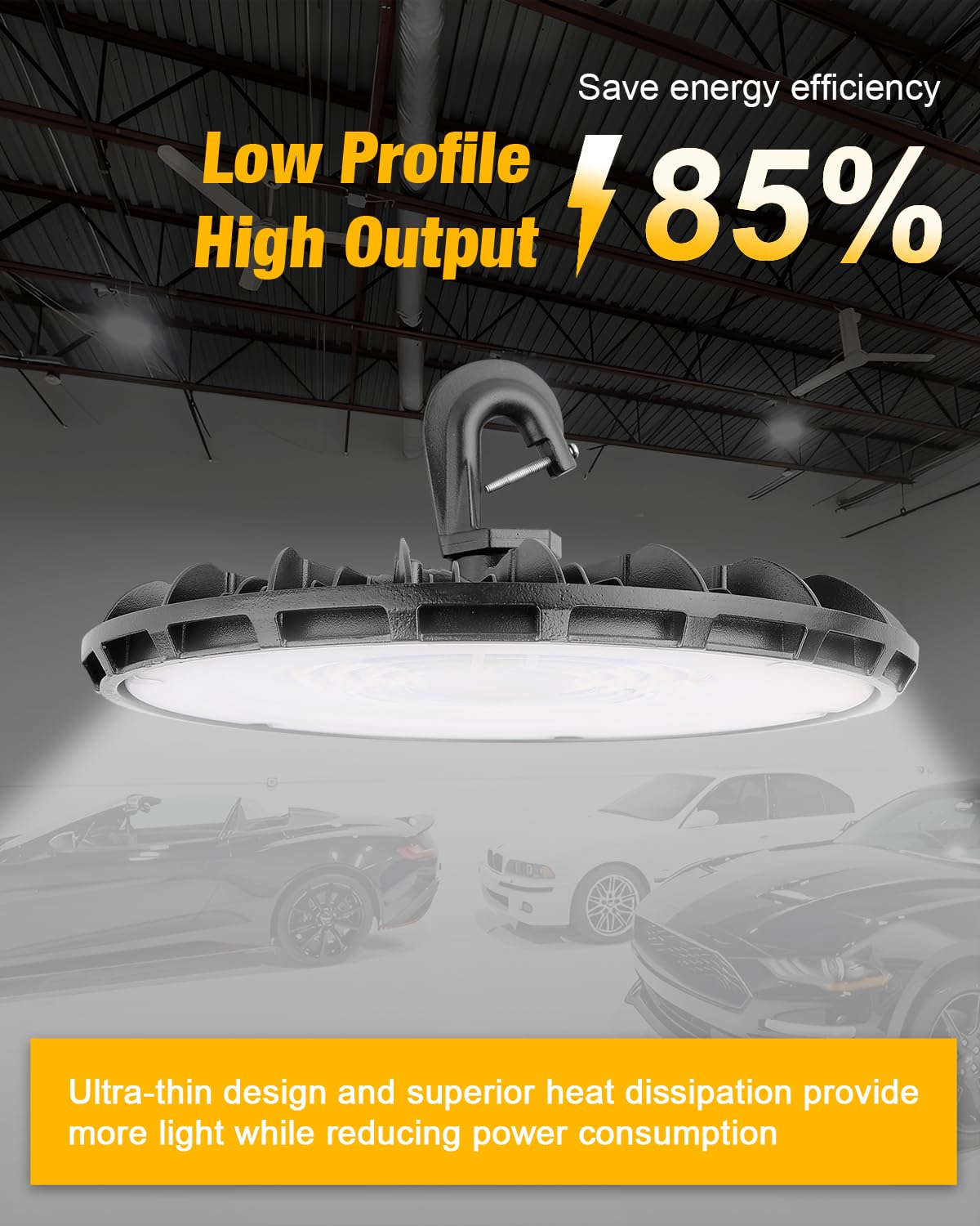 JC-LGL 150W UFO LED High Bay Light - 10 Pack, 5000K, Waterproof, UL Listed, Black, Aluminum for Warehouse and Shop
