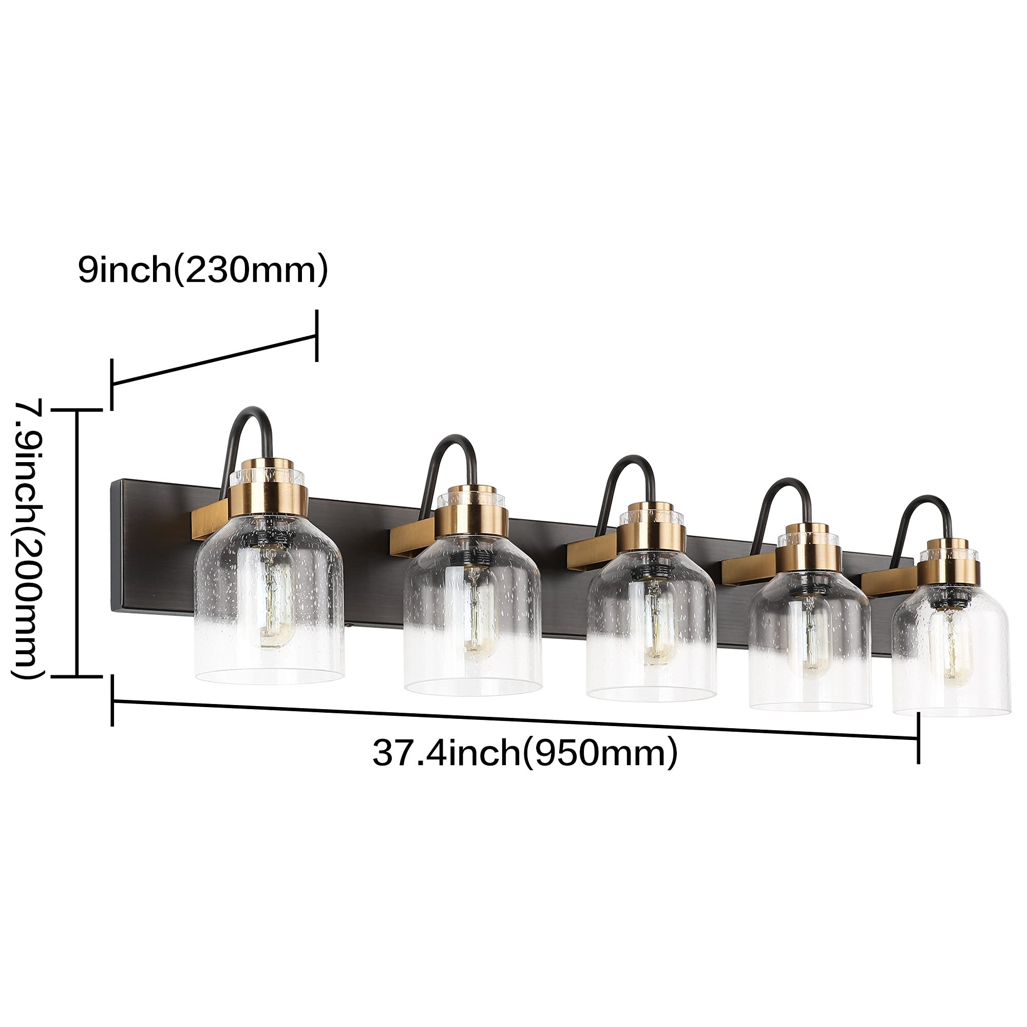 PRESDE Vintage Bathroom Vanity Light Fixture 5-Light Oil Rubbed Bronze Glass