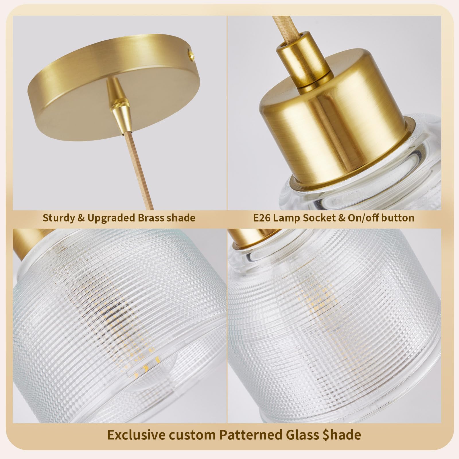 WimiSom Industrial Pendant Lighting 2Pack, Modern Clear Glass Shade, Adjustable for Kitchen Island, Gold and Transparent White, Model Glass-006