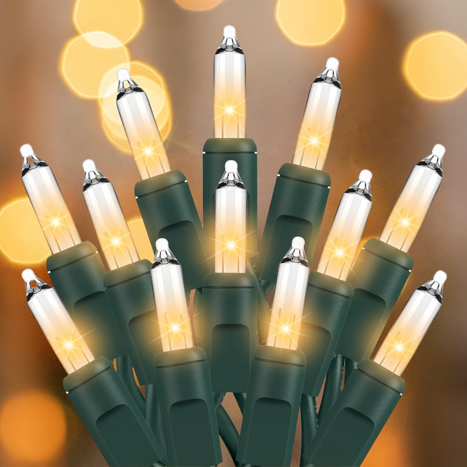 Wabarle Christmas Lights 100 Count Clear White Incandescent String Lights 21ft UL Certified Green Wire for Indoor/Outdoor Decor