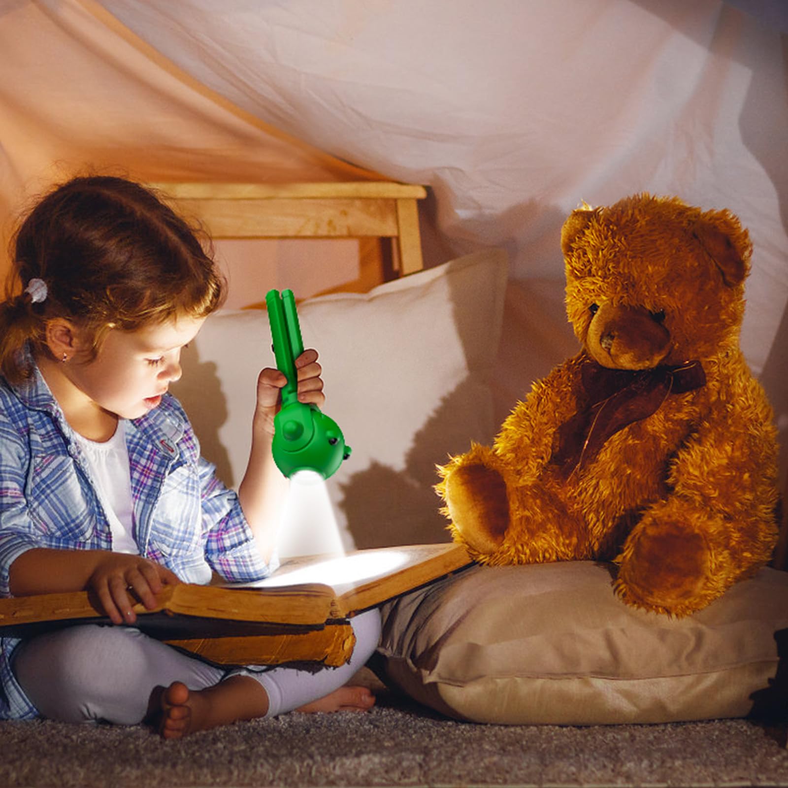 TOLYS Kids Flashlight - Rechargeable LED Torch with 8 Color Modes, USB-C, Green, Model ETD002