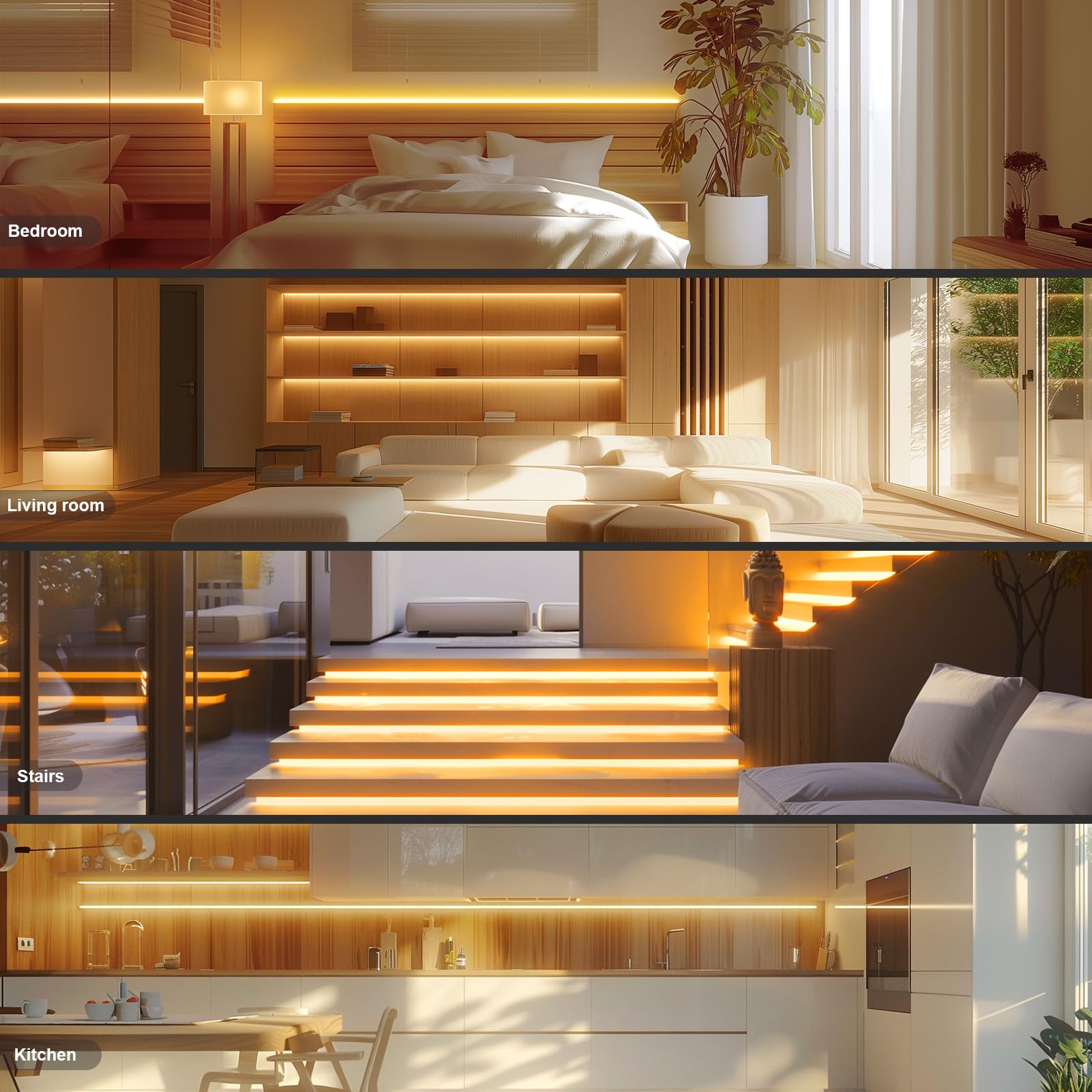 Bunacet Cob Led Strip Lights  Bright Cob Led Lights 20Ft Led 3000K Cool White Dimmable Led With Rf Remote Under Cabinet Lighting For Bedroom Counter Kitchen