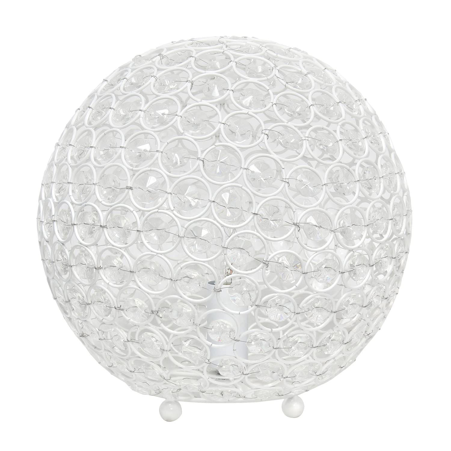 Lalia Home 10&quot; White Metal Crystal Table Lamp - Contemporary Glam Round Sphere Design