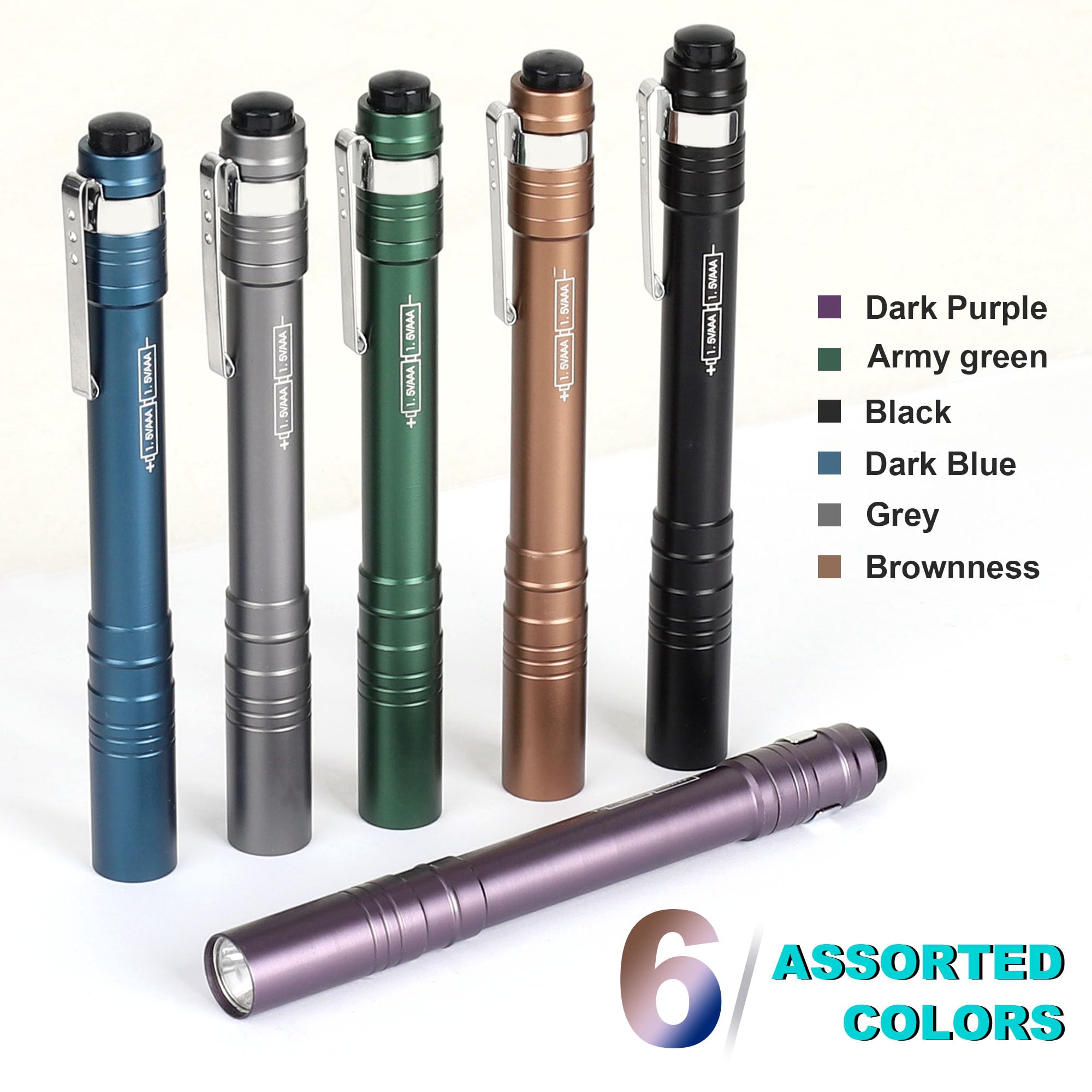 FASTPRO LED Pen Light, 6-Pack, Aluminum, Pocket Flashlight with Batteries Included, Model F00559