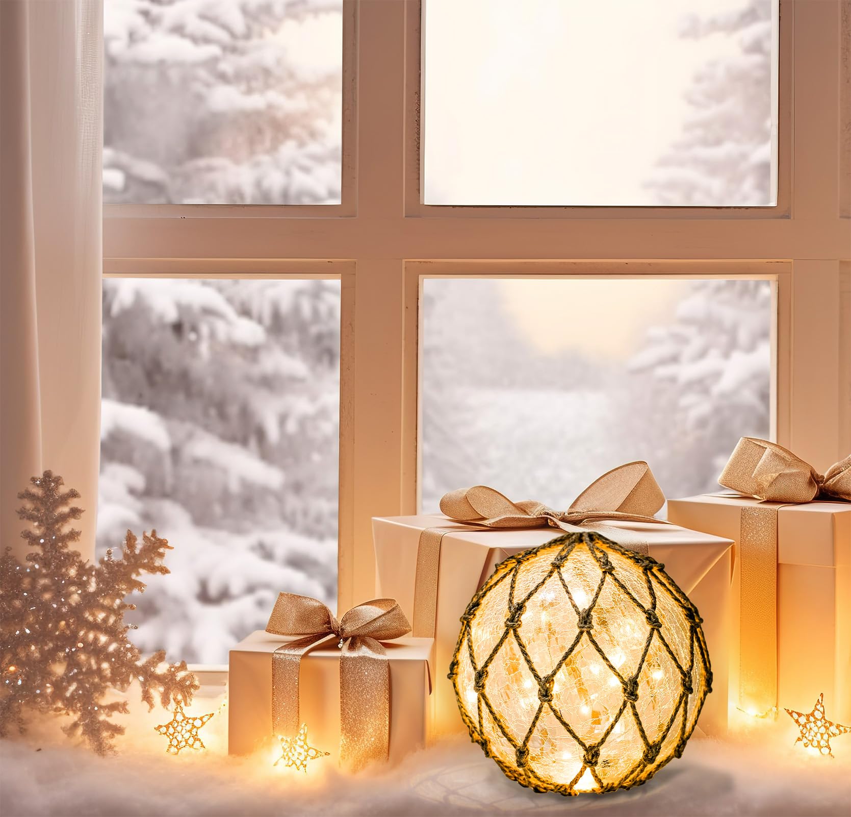 SAILINGSTORY Glass Fishing Float Nautical Lamp Coastal Beach Decor Cracked Glass Ball Night Light 8.6