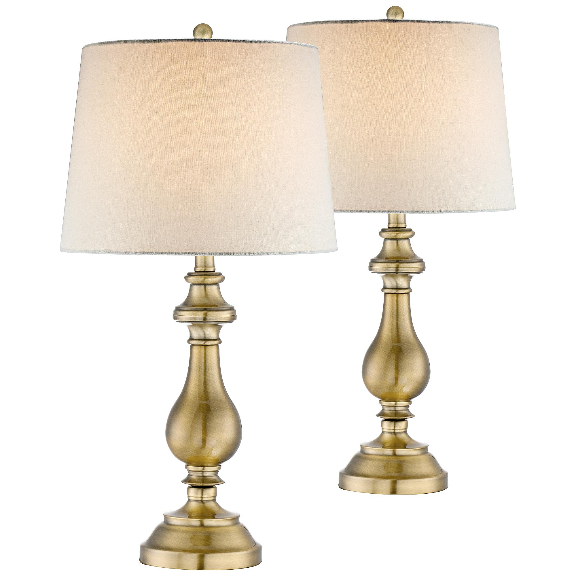 Regency Hill Fairlee Traditional Candlestick Style Table Lamps 26'' High Set Of 2 Antique Brass Gold White Fabric Drum Shade Dec