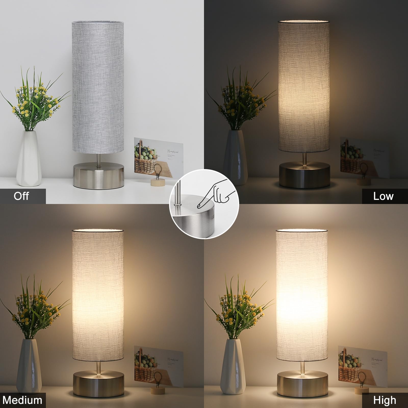 Seaside Village Bedside Touch Lamp - 3 Way Control, Gray Shade, Silver Base, 5.51X5.51X17.52 In, Led Bulb Included, Model 130