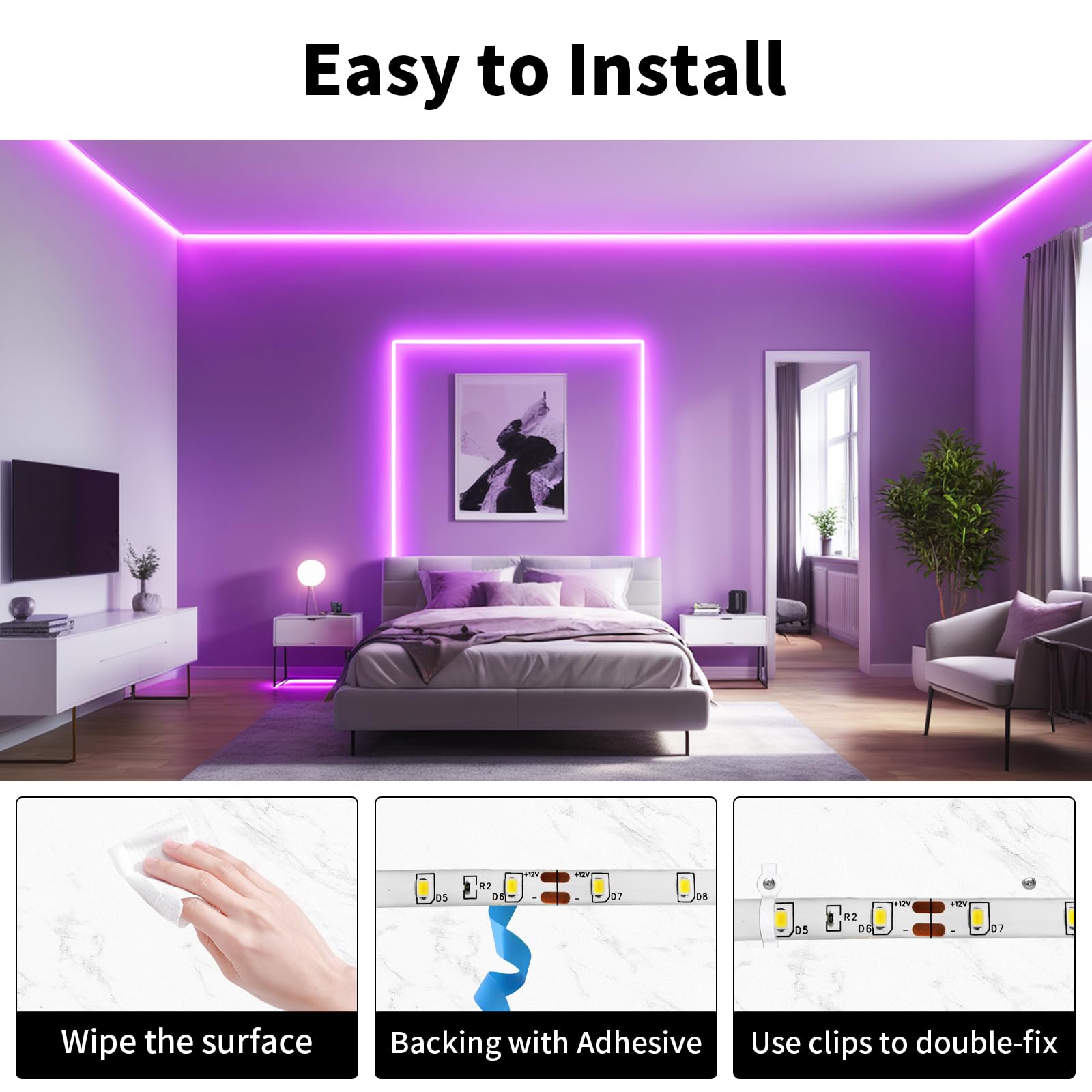 iNextStation LED Strip Lights, 16.4ft, 300 LEDs, Pink, Flexible, Cuttable, 12V, No Plug