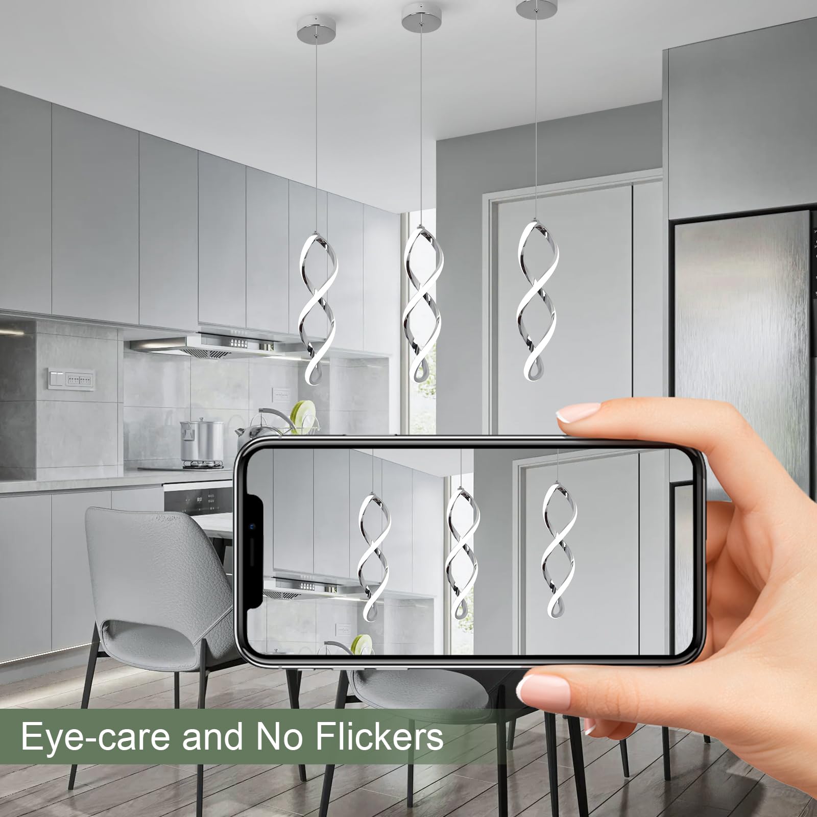 Vloitgol Modern Led Pendant Lights Kitchen Island,16W Cold White Led Pendant Light Fixtures,Adjustable Led Hanging Lamp Island L