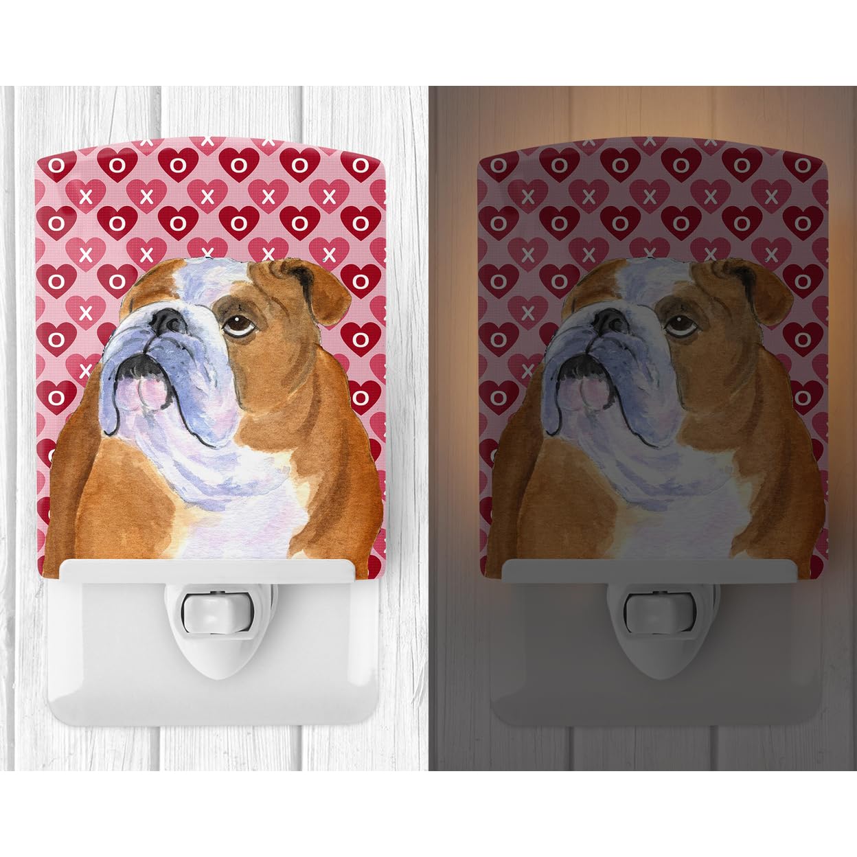 Carolines Treasures Ceramic Night Light Bulldog English Hearts 6x4x3 Multicolor SS4491CNL