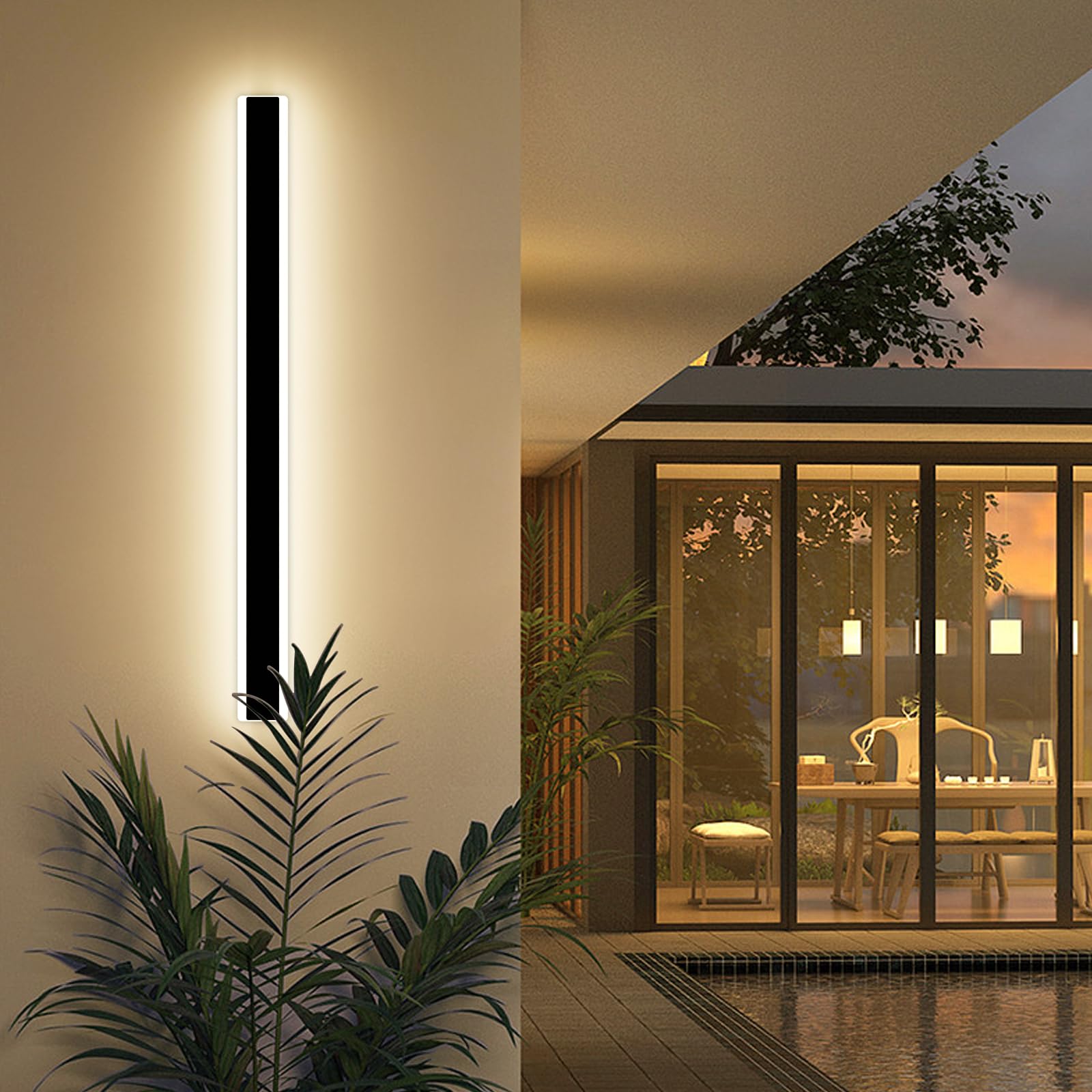 Modern 39inch Outdoor Wall Light, 3000K Black Acrylic Exterior Lighting Fixtures Wall Mount, Ip65 Waterproof Modern Porch Lights