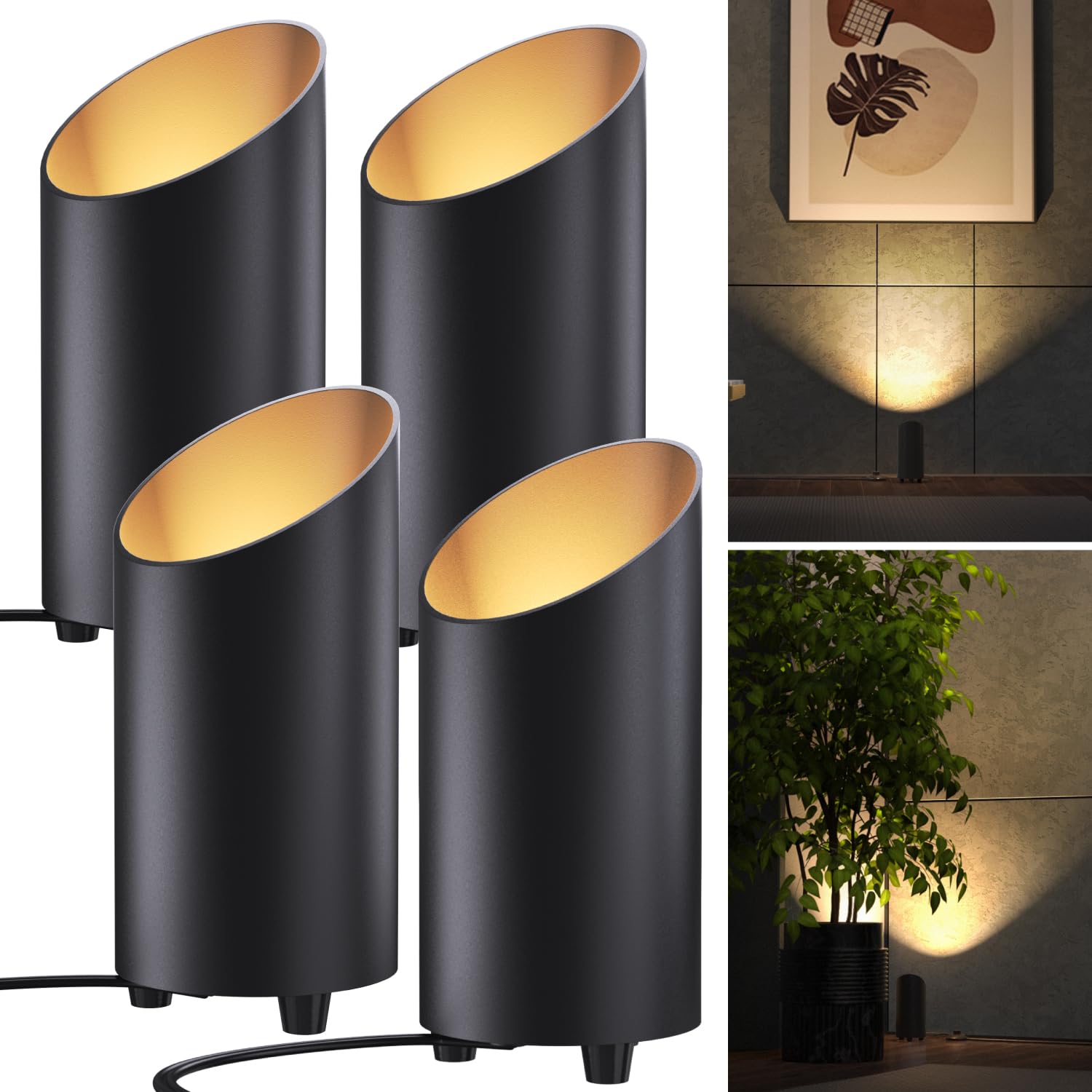Sunco Lighting LED Floor Can Light Spotlight, 7W, 450 LM, 3000K Warm White, Indoor Uplighting, Black, 4 Pack