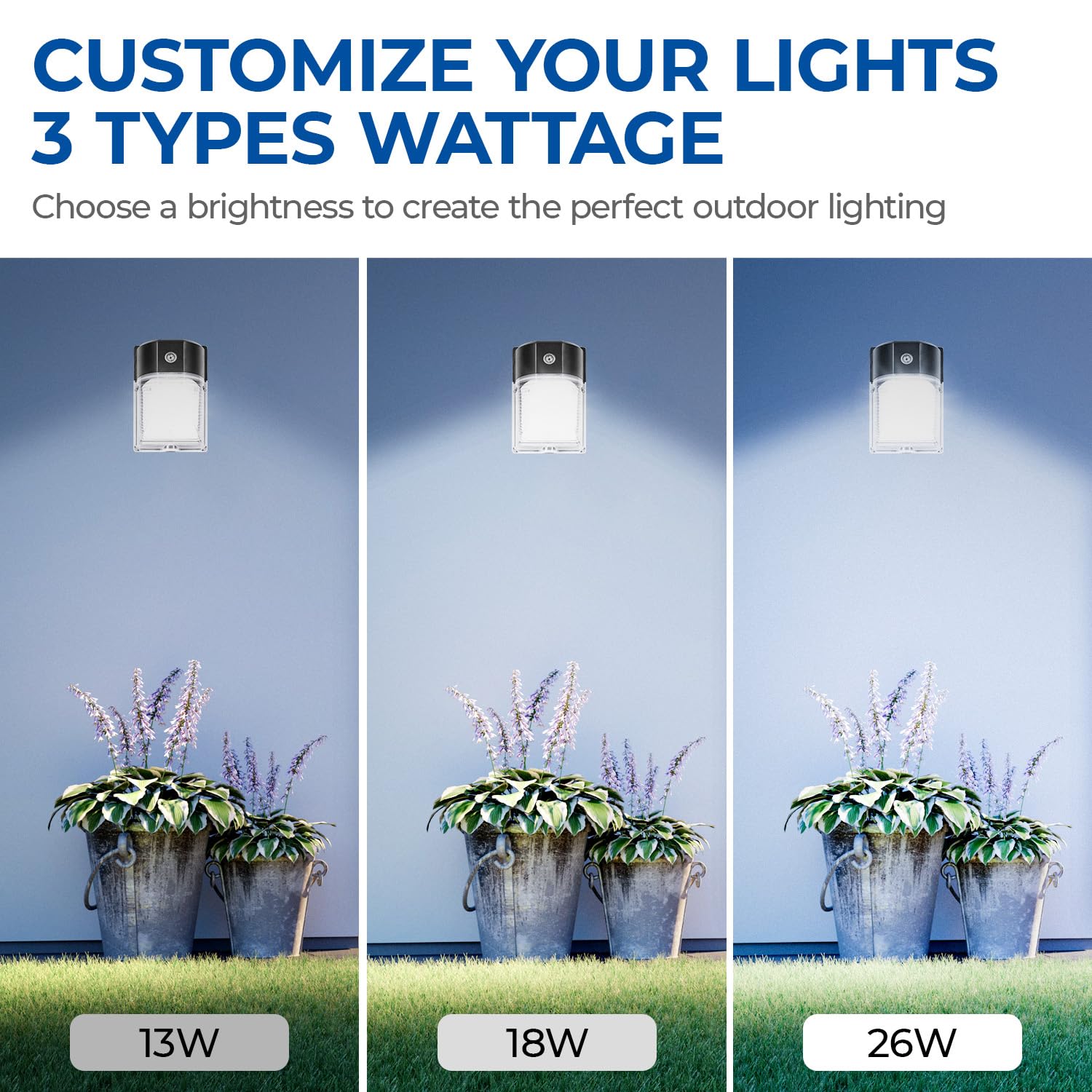 CINOTON 26W LED Wall Pack Light, Dusk to Dawn Sensor, 3CCT, IP65 Waterproof, 2 Pack, Black, Model ML-WPA-26W