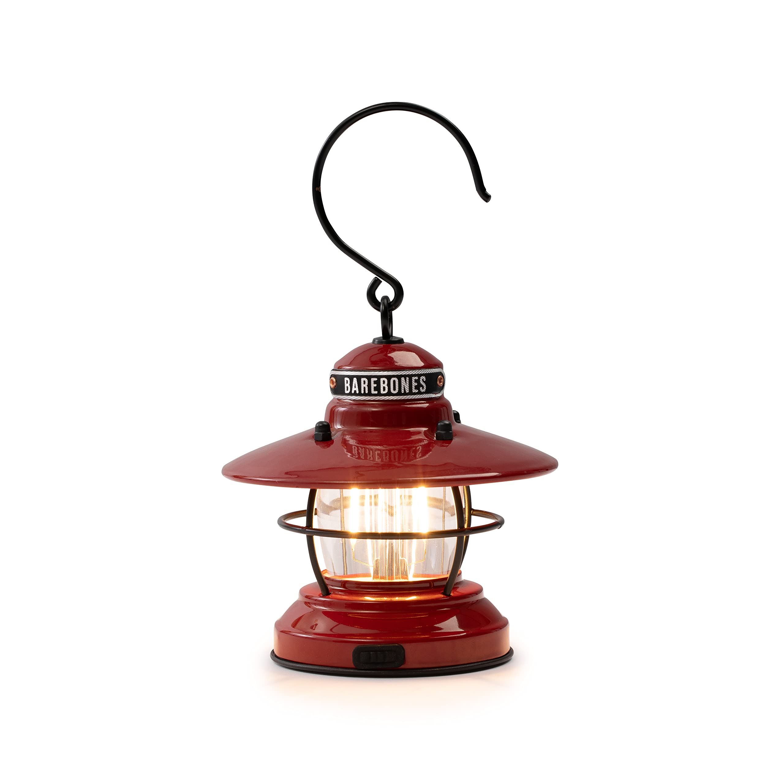 Barebones Edison Mini Lantern - Vintage LED Outdoor Light, Adjustable Brightness, Red, 1 Pack, Model LIV-274