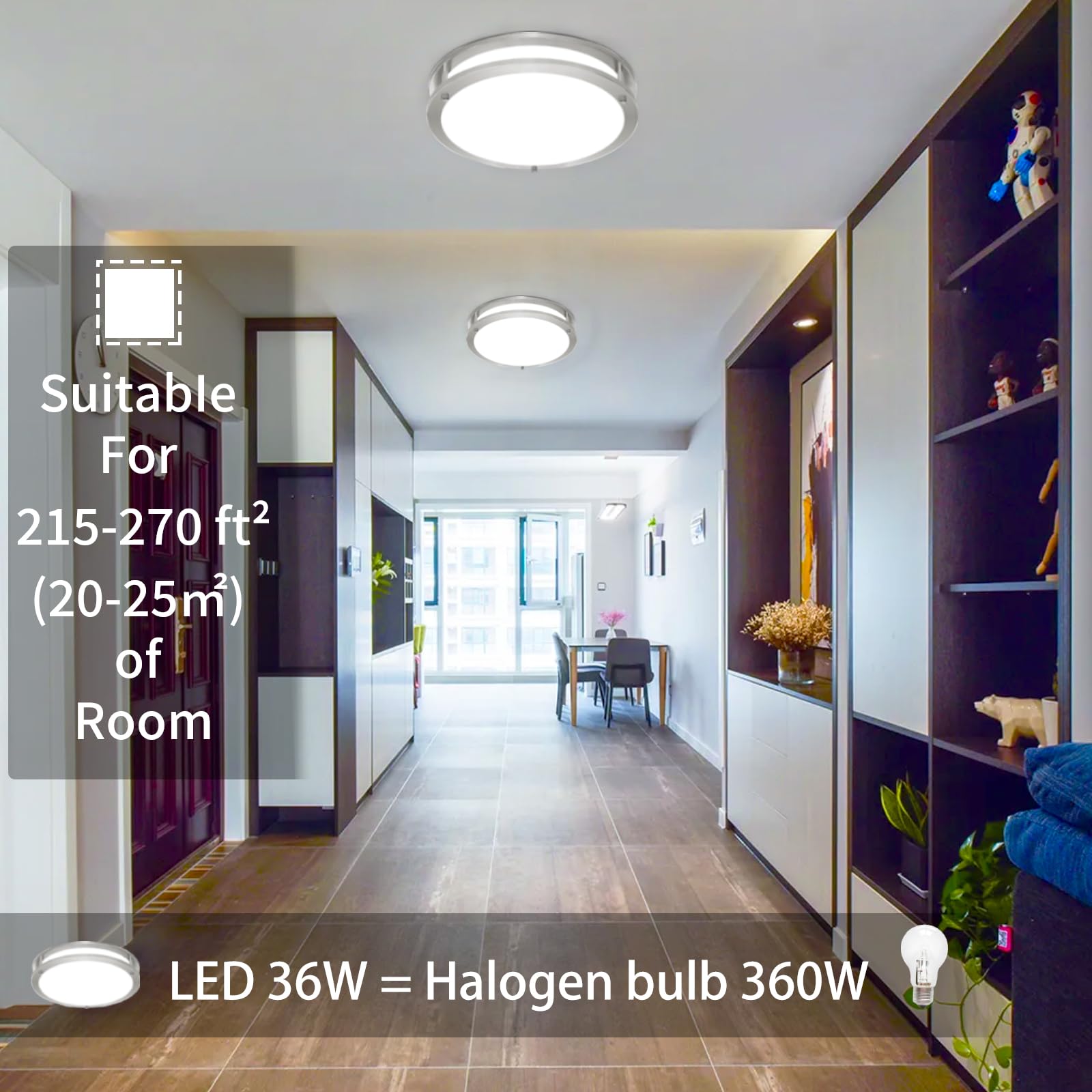 Elekeed 2 Pack 36W Ceiling Light Fixture Brushed Nickel, 13In Led Ceiling Light, Flush Mount Light Fixture No Flicker, 5000K Cei