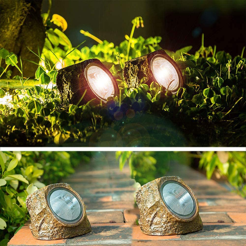 Eigreen 4 Pack Solar Garden Rock Lights Outdoor Decorative, 10 Led Waterproof Solar Pathway Lights,Solar Spot Lights Outdoor, Fo