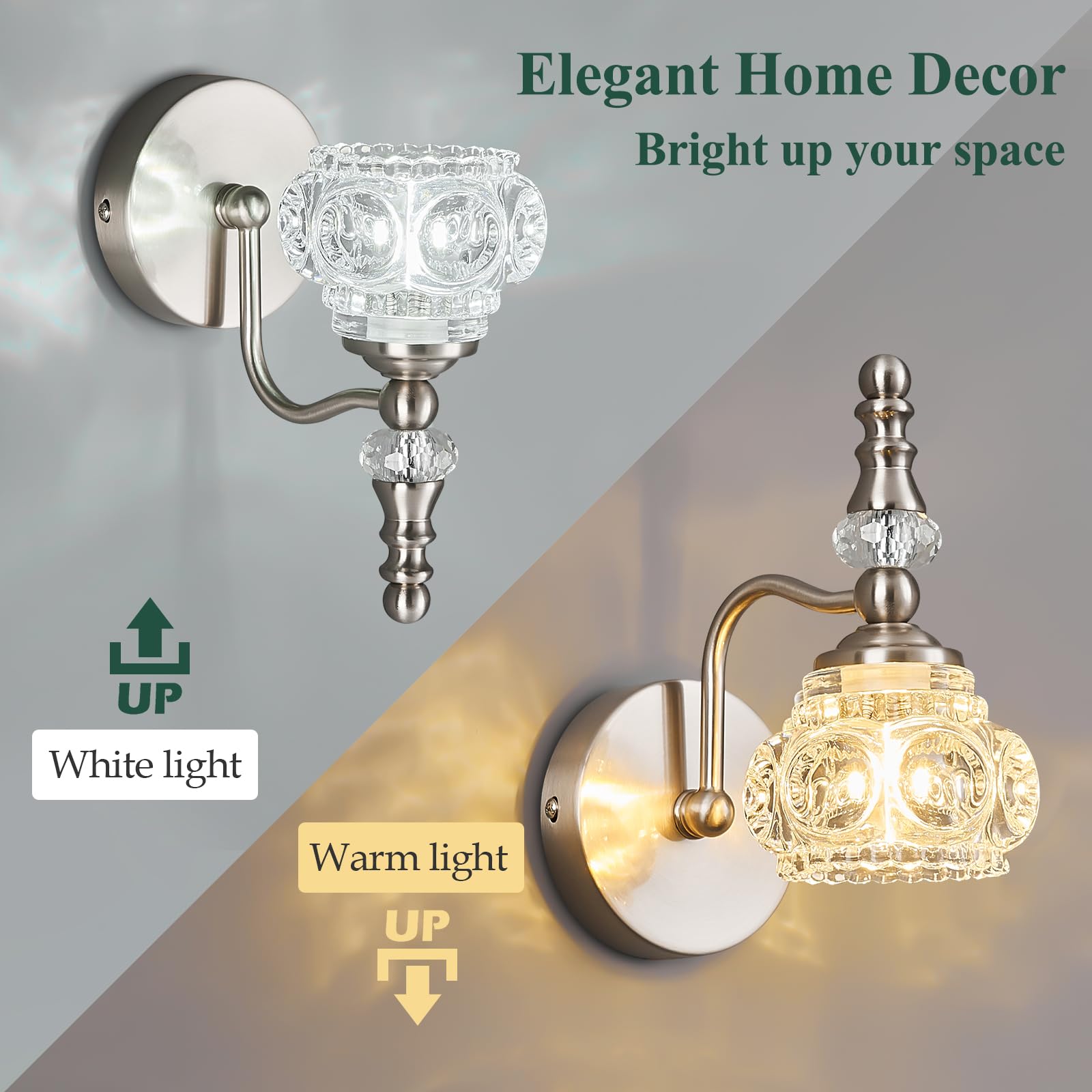 Lbsqj Modern Wall Sconce Set Of Two Indoor Wall Lamp Nickel Vintage Wall Sconces Glass Wall Light Bathroom Vanity Light Fixture Wall Mounted Room Sconce Wall Lighting