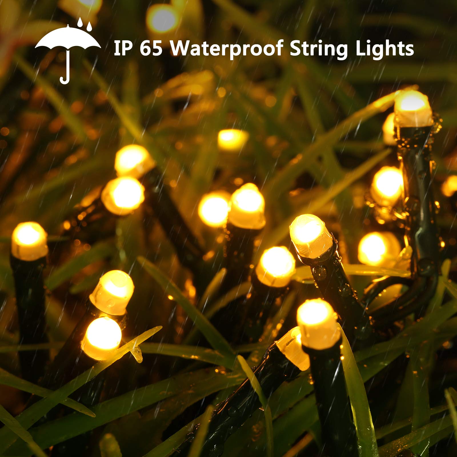 Toodour Solar Christmas Lights, 121ft 350 LED, 8 Modes, Waterproof, Warm White, Model LED0821350