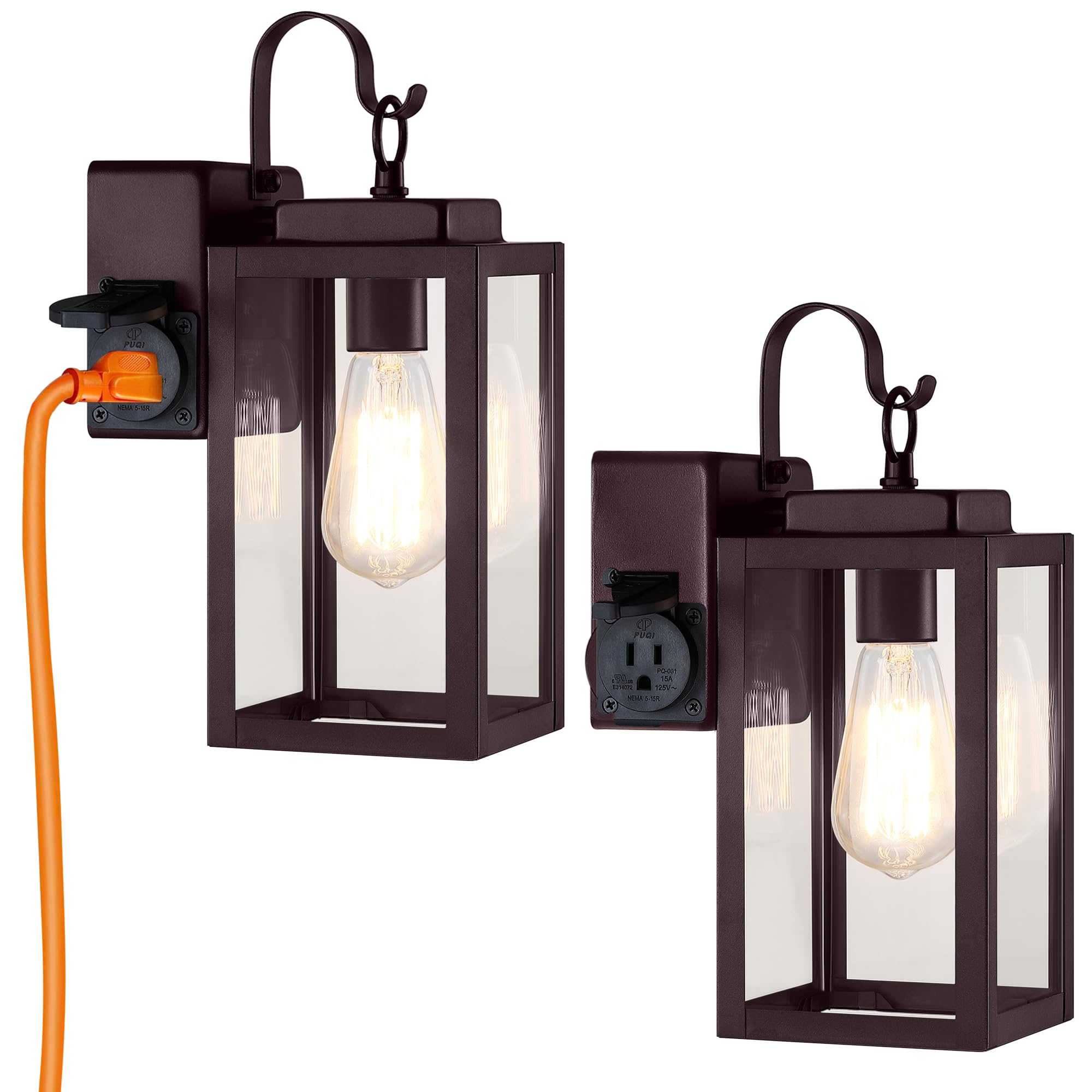 VUAA 2 Pack Porch Lights with UL Certified Outlet, Modern Outdoor Wall Sconces Exterior Lighting Fixtures Waterproof, Outside Li