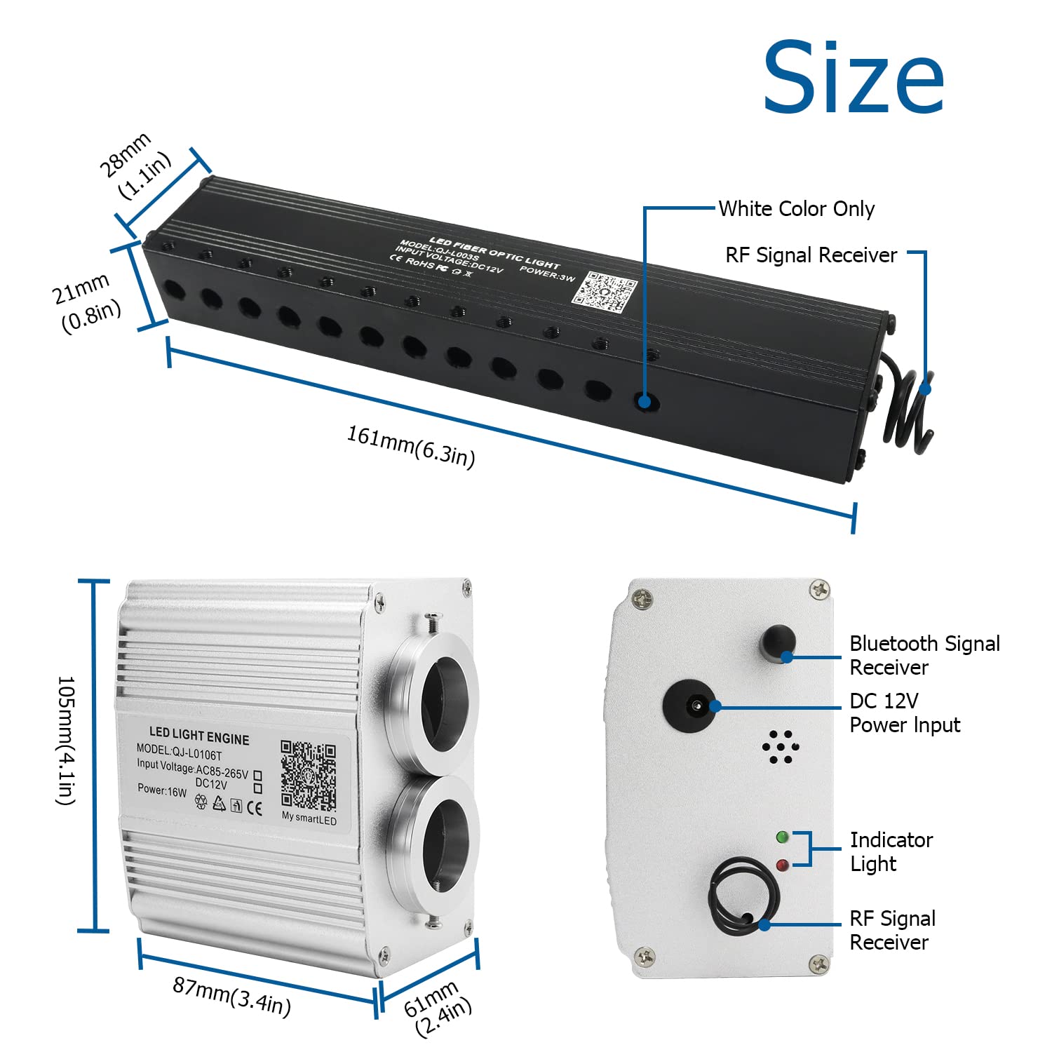 AKEPO Fiber Optic Lights Kit, Dual Head Meteor Light, 16W RGBW, 9.8ft/3m, Model QJ-L0106T, Colors: Blue, Green
