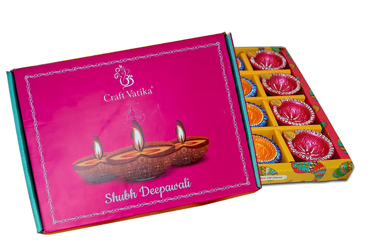 CraftVatika Clay Diyas Diya Deepak Batti Diya - Handmade Mitti Diya for Diwali Decoration Puja - Handpainted Diya for Home Indoo