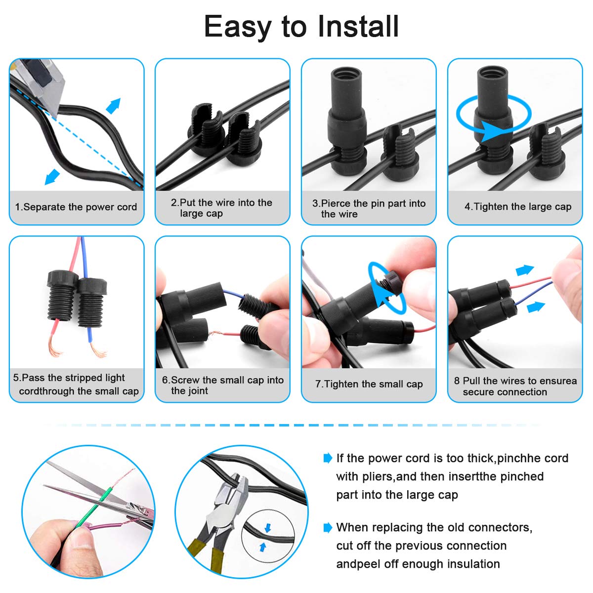 iCreating 22Pack Low Voltage Waterproof Landscape Light Cable Connectors - 12-20 Gauge, Black