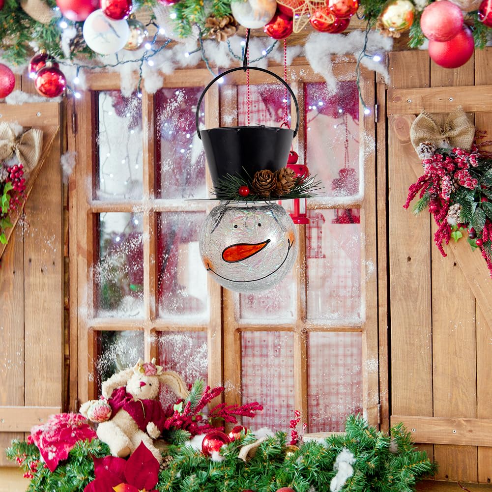 Starsoul Snowman Solar Lantern - Waterproof Decorative Glass Light for Garden, Patio, Yard, Xmas Holiday - Pinecone Model SY49062115