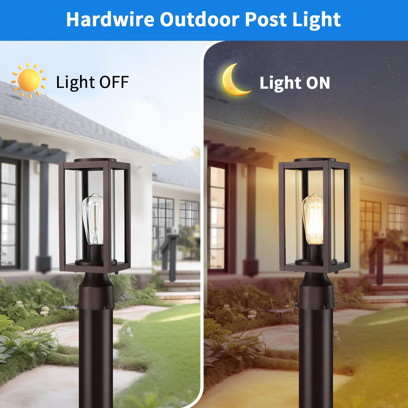 Myhxq Outdoor Post Lights Lamp Post Light Fixture 2 Pack, Modern Brown Exterior Post Lantern Fixture With Tempered Glass, Anti-R