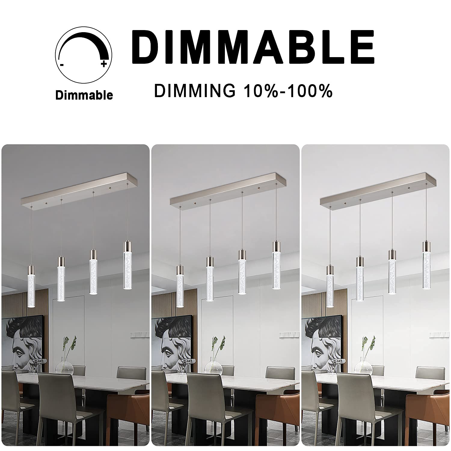 votag 4-Light Pendant Light Fixture, Nickel Aluminum, 32W Modern LED Lighting for Kitchen Island, Model A174, Crystal Bubble Design