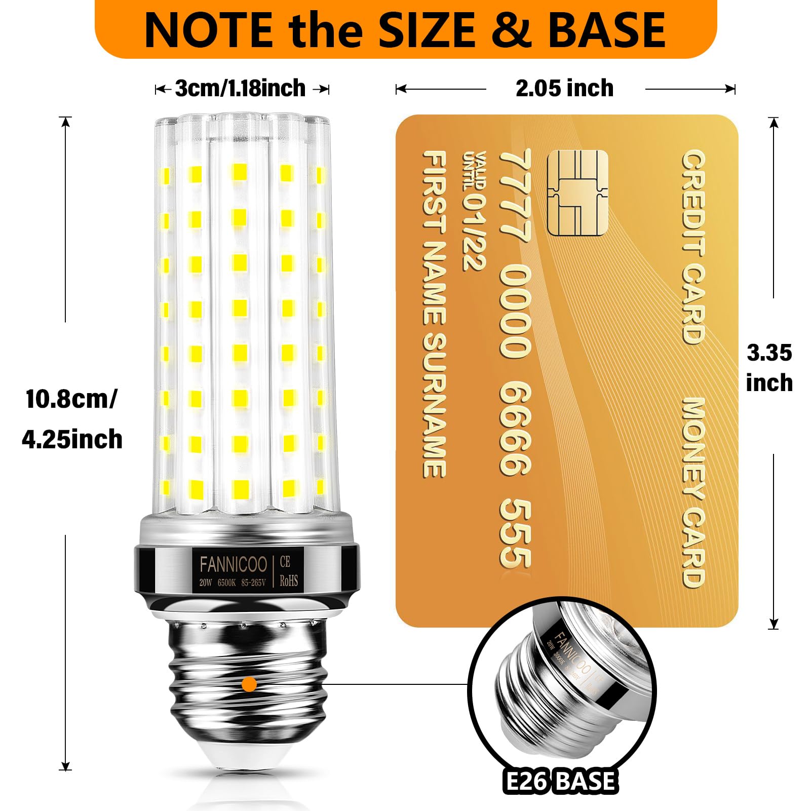 FanNicoo LED Light Bulb 20W E26 150W Equivalent 2500 Lumen Cool Daylight White, Non-Dimmable for Home Garage Kitchen